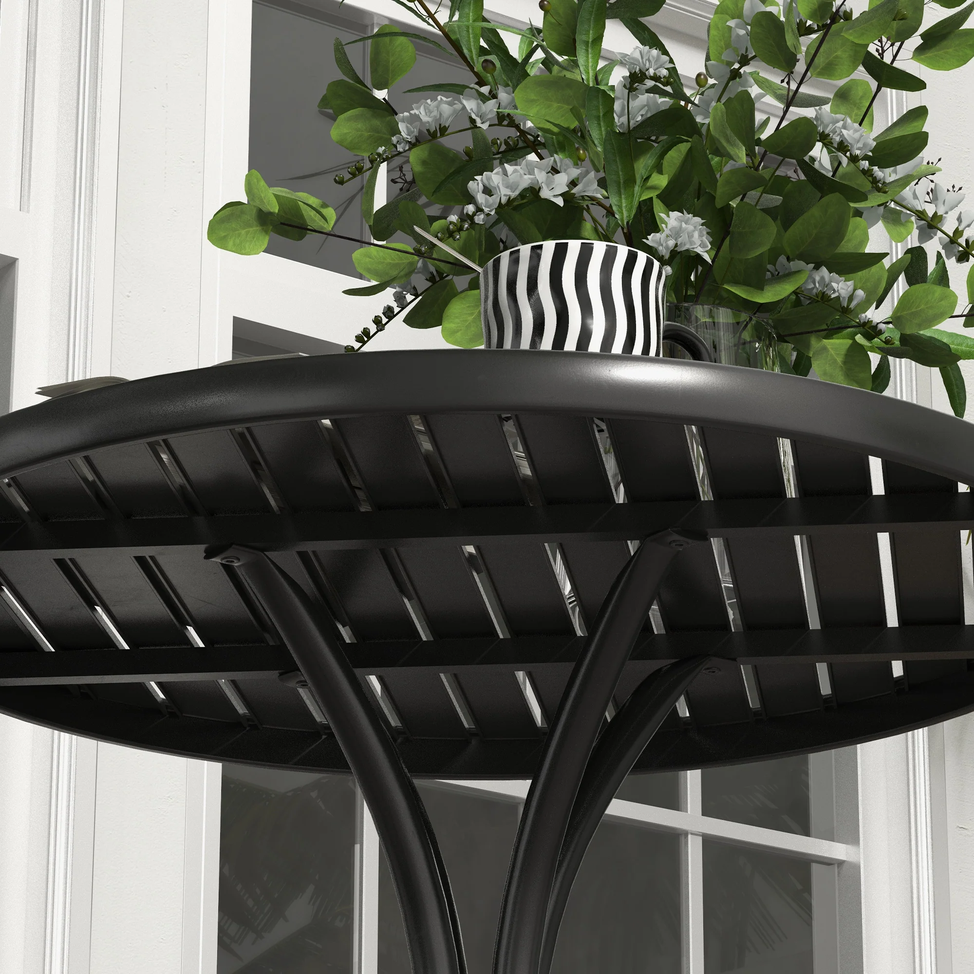 Outsunny Round Garden Table Outdoor Side Table with Steel Frame Slat Top Black - Image 8
