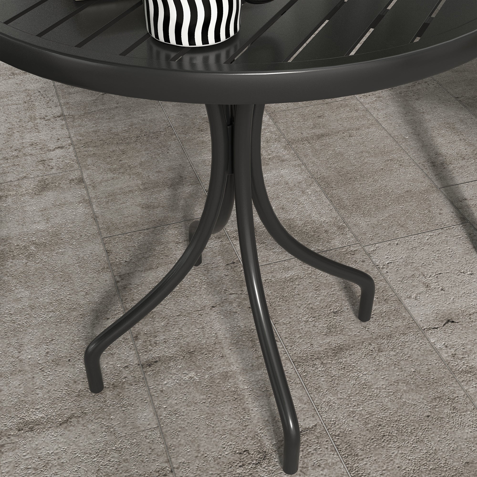 Outsunny Round Garden Table Outdoor Side Table with Steel Frame Slat Top Black - Image 9