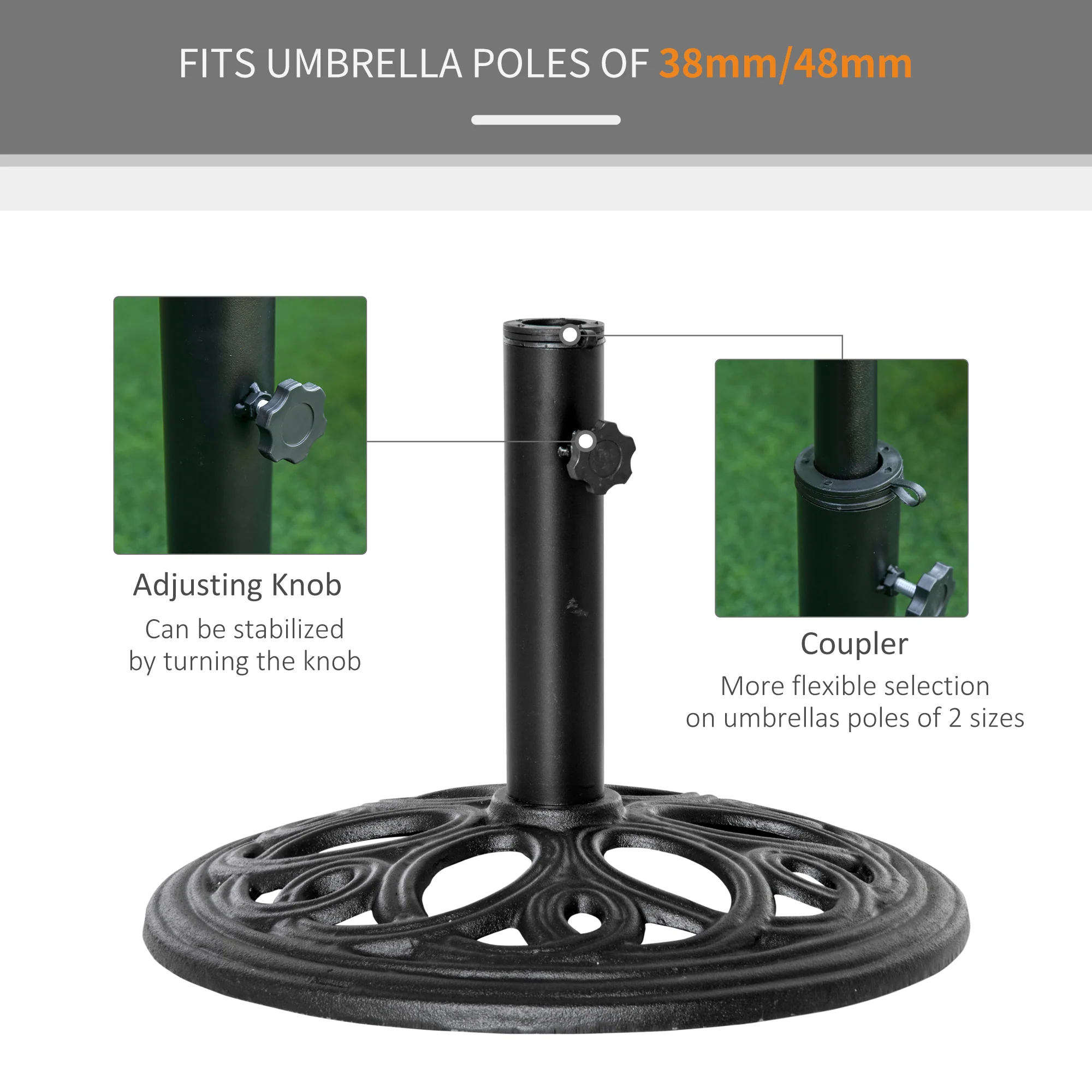 Outsunny Round Patio Umbrella Base Stand, Umbrella Holder, Black - Image 4