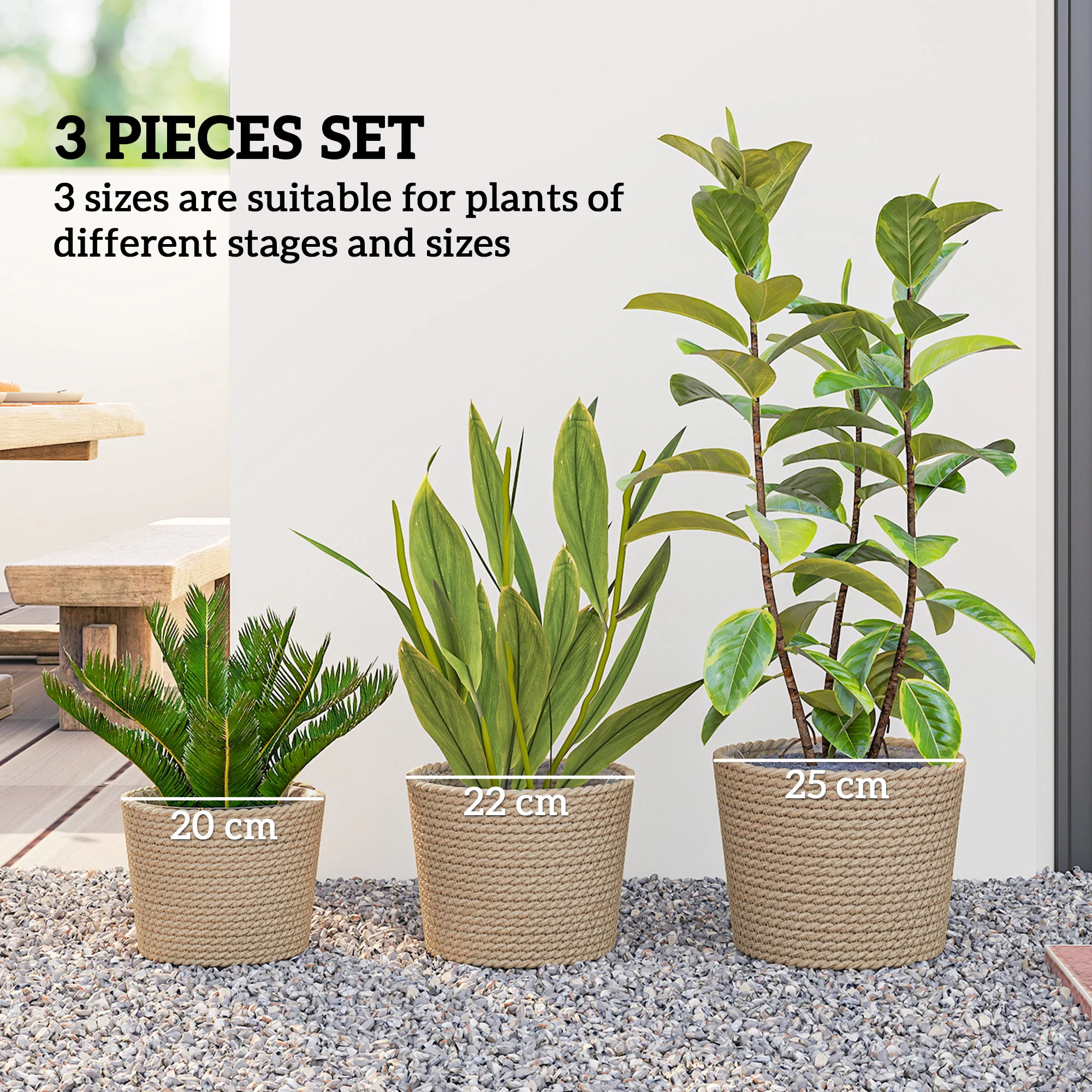 Outsunny Seagrass Plant Pots Flower Planters Bohemian Style Set of 3 Natural - Image 5