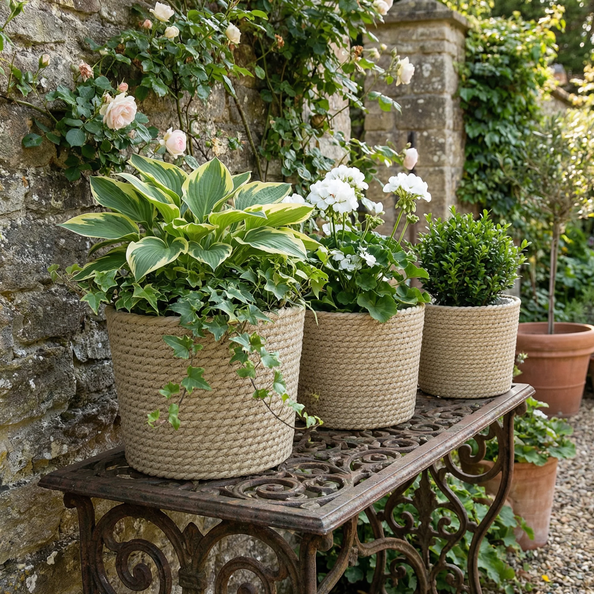 Outsunny Seagrass Plant Pots Flower Planters Bohemian Style Set of 3 Natural - Image 8