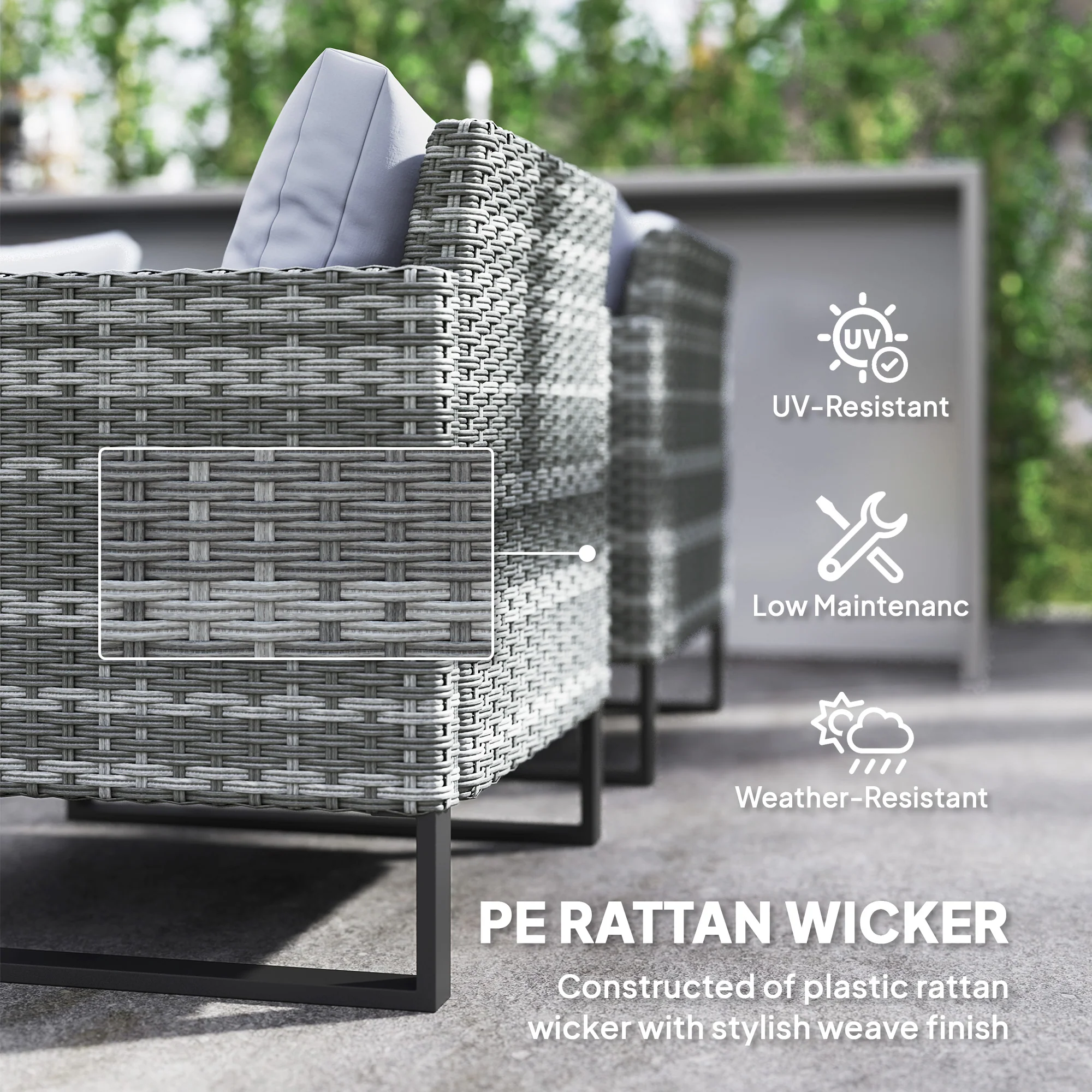 Outsunny Sectional Outdoor Furniture with Glass Top Table, Light Grey - Image 4