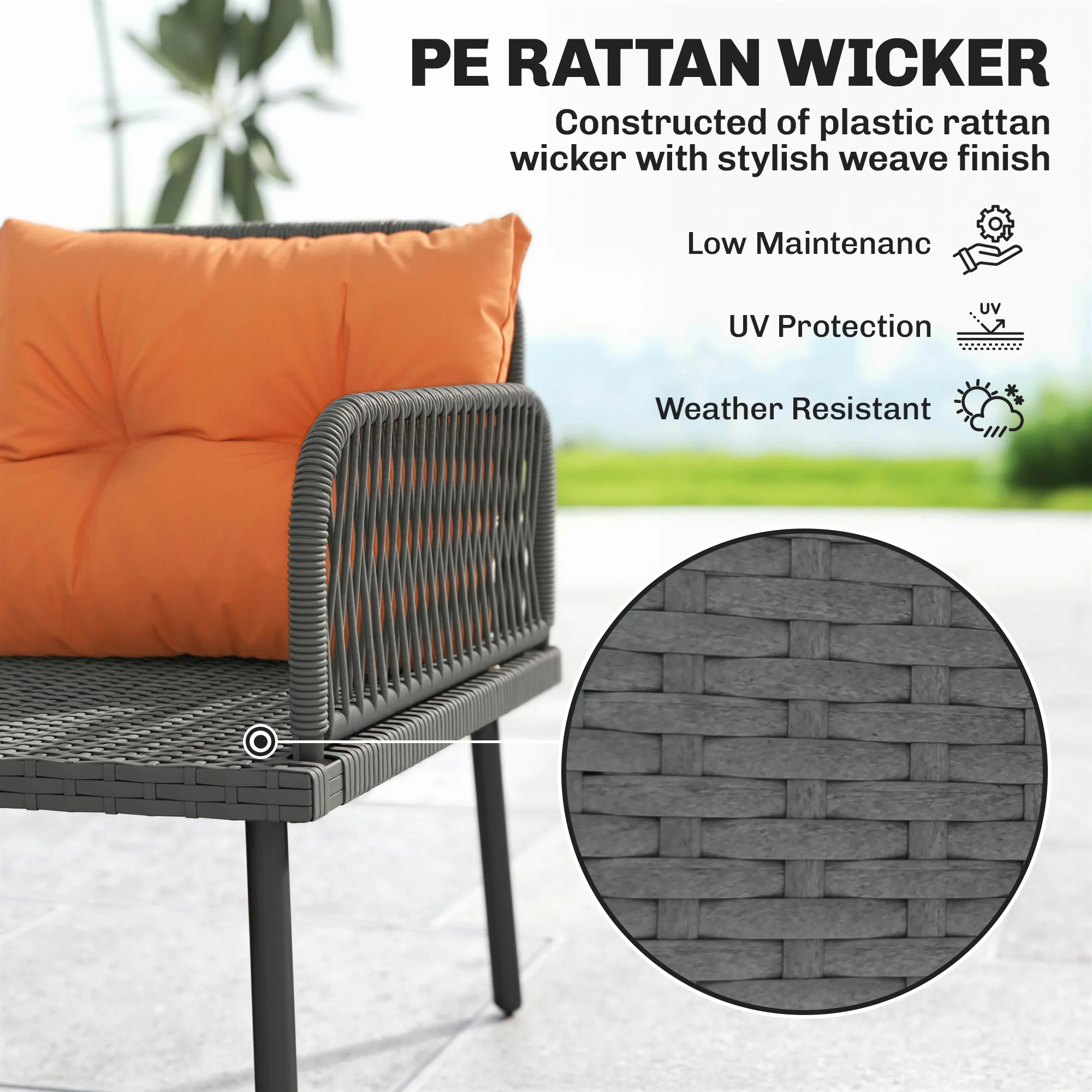 Outsunny Sectional Outdoor Furniture with Glass Top Table, Orange - Image 4