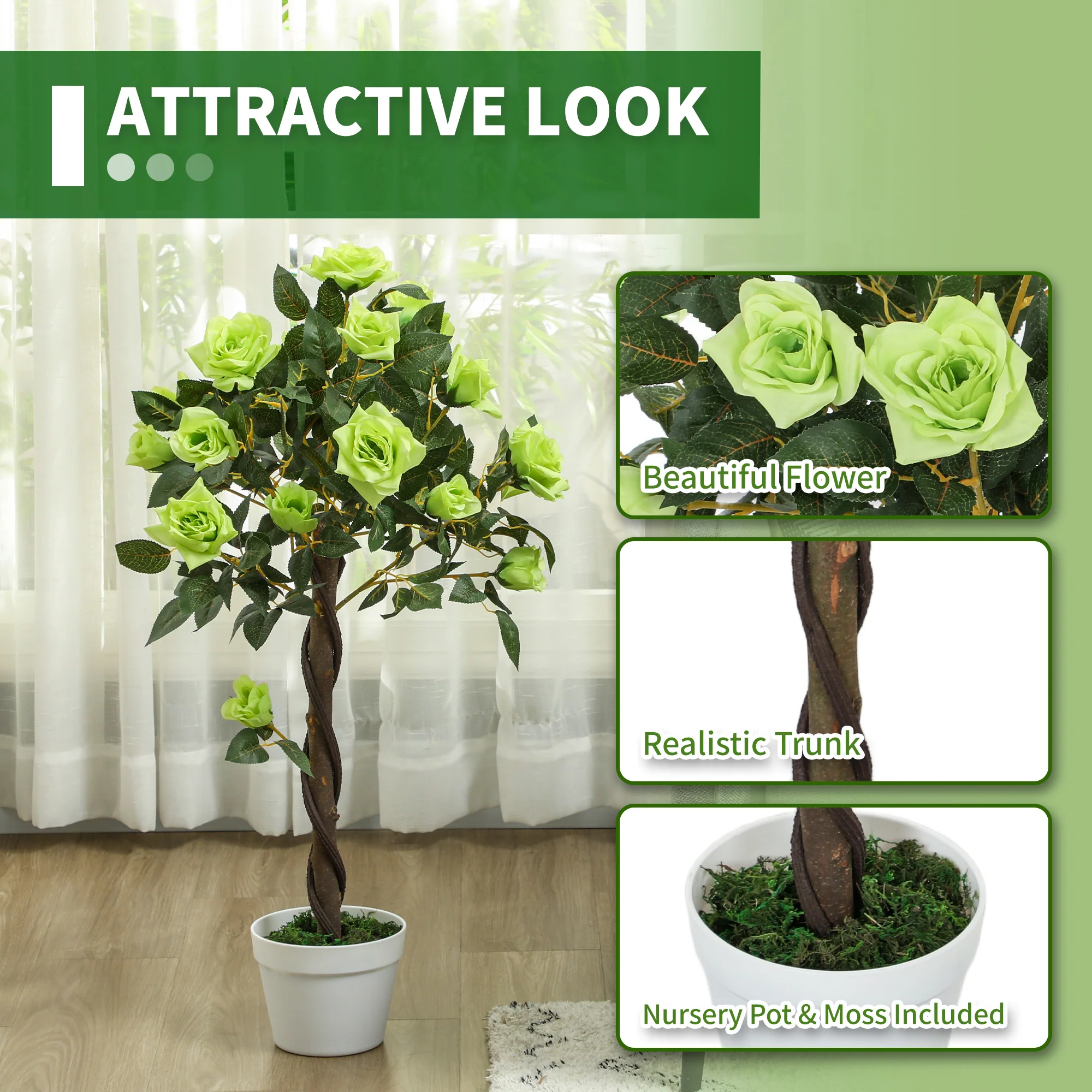 Outsunny Set Of 2 90cm Artificial Rose Tree, Fake Decorative Plant - Image 13