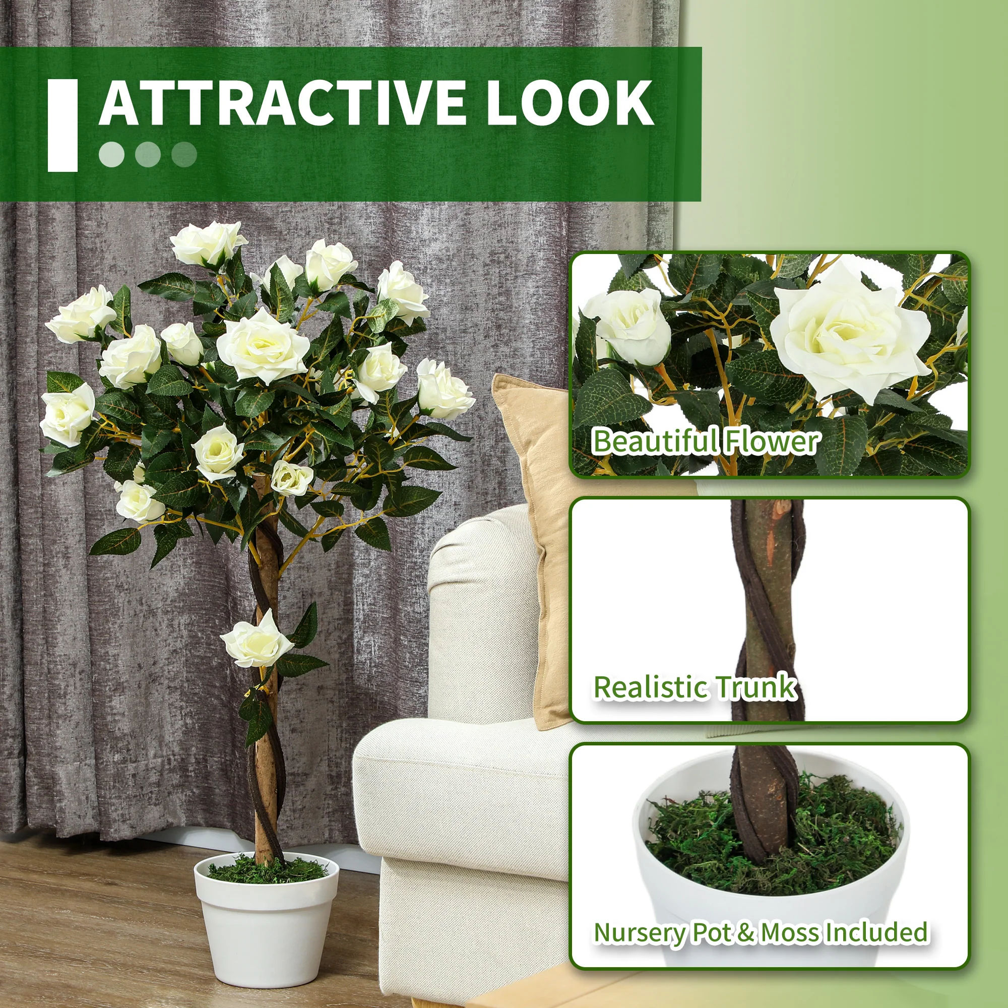 Outsunny Set Of 2 90cm Artificial Rose Tree, Fake Decorative Plant - Image 58