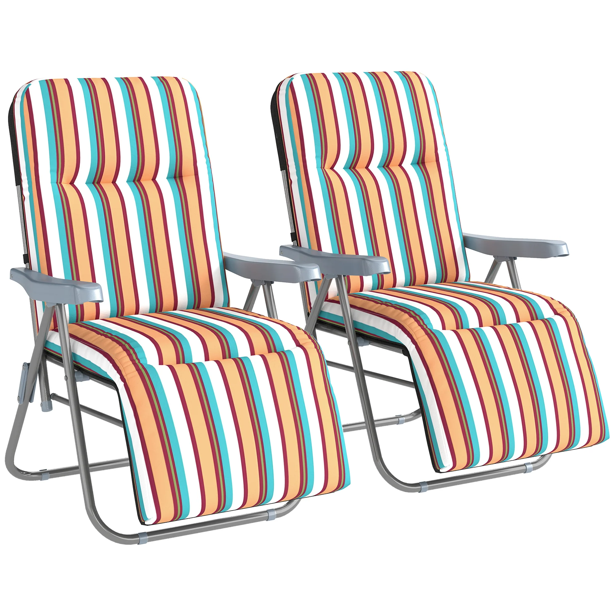 Outsunny Set of 2 Adjustable Sun Lounger Recliner Reclining Seat Multicolour
