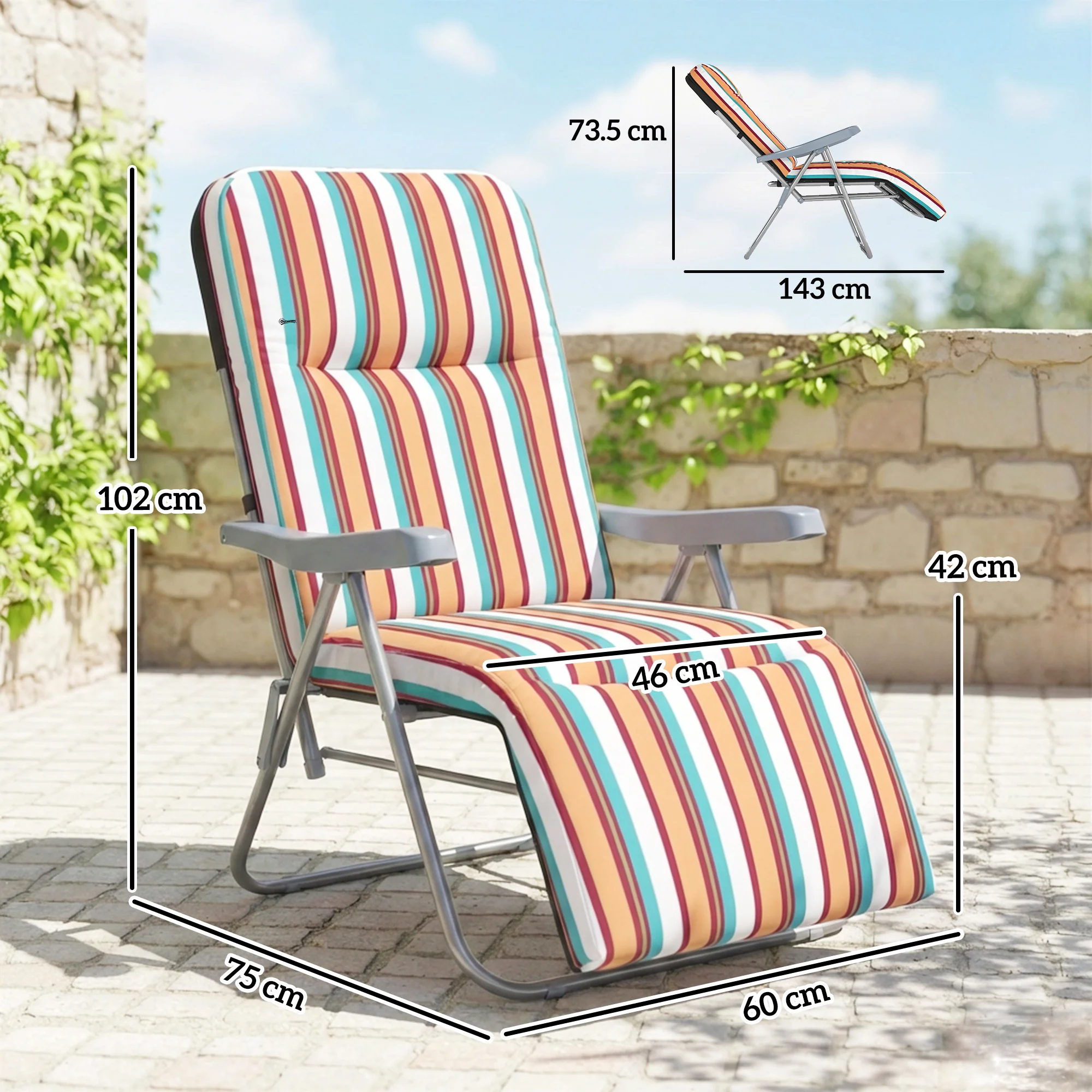 Outsunny Set of 2 Adjustable Sun Lounger Recliner Reclining Seat Multicolour - Image 3