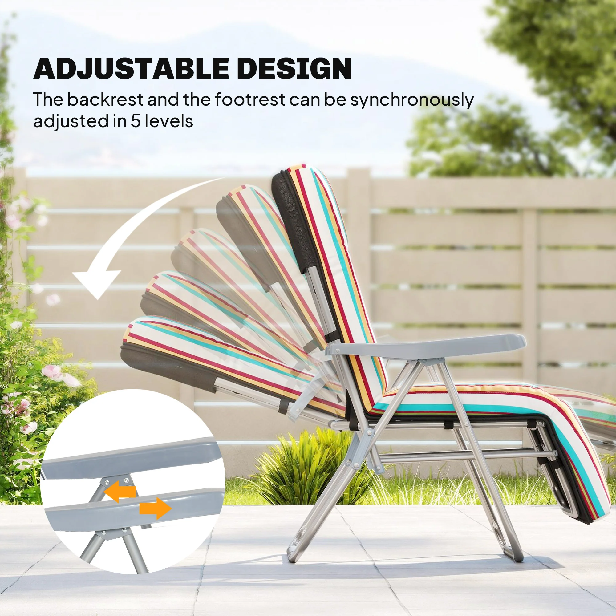 Outsunny Set of 2 Adjustable Sun Lounger Recliner Reclining Seat Multicolour - Image 4