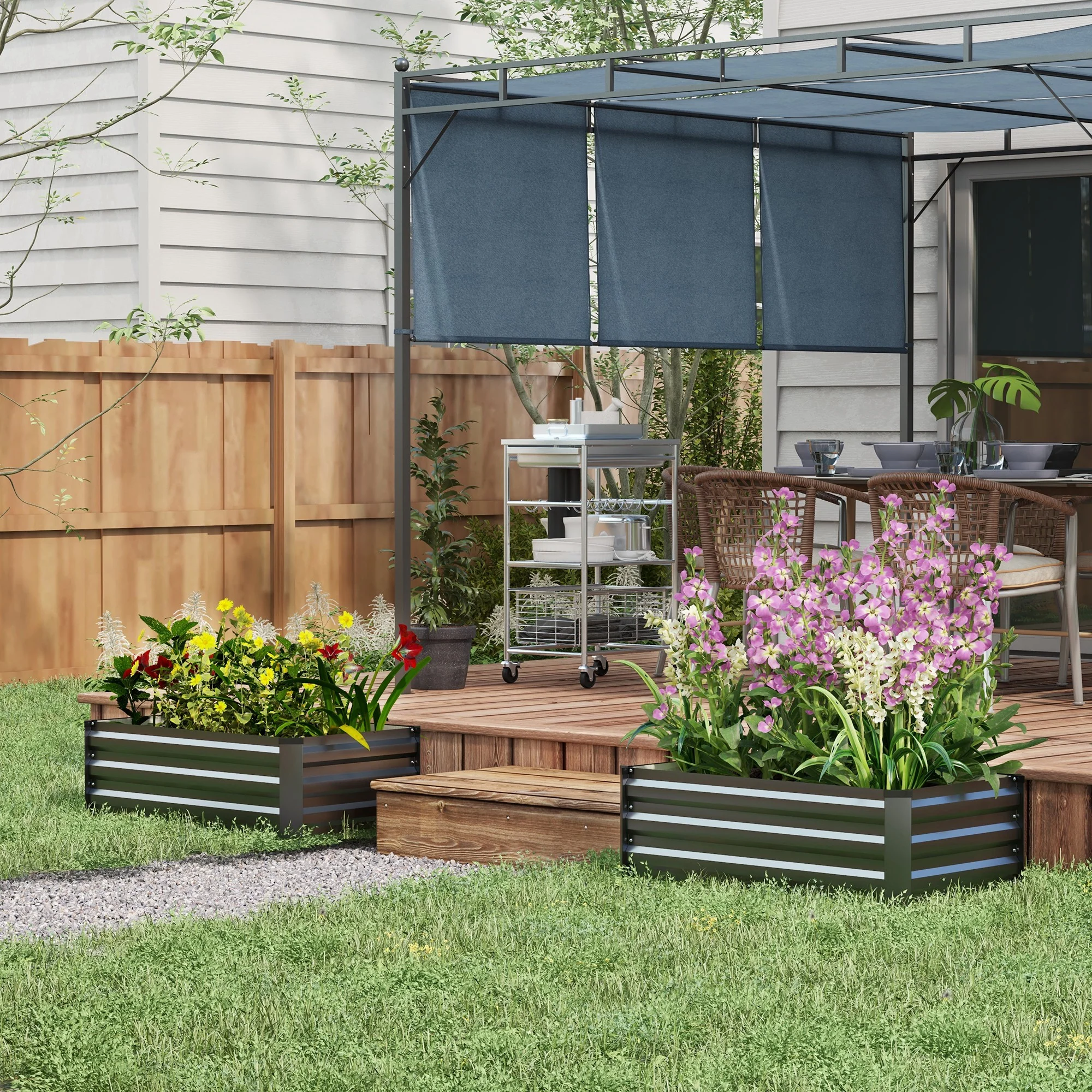 Outsunny Set of 2 Galvanised Raised Garden Bed, Grey - Image 2