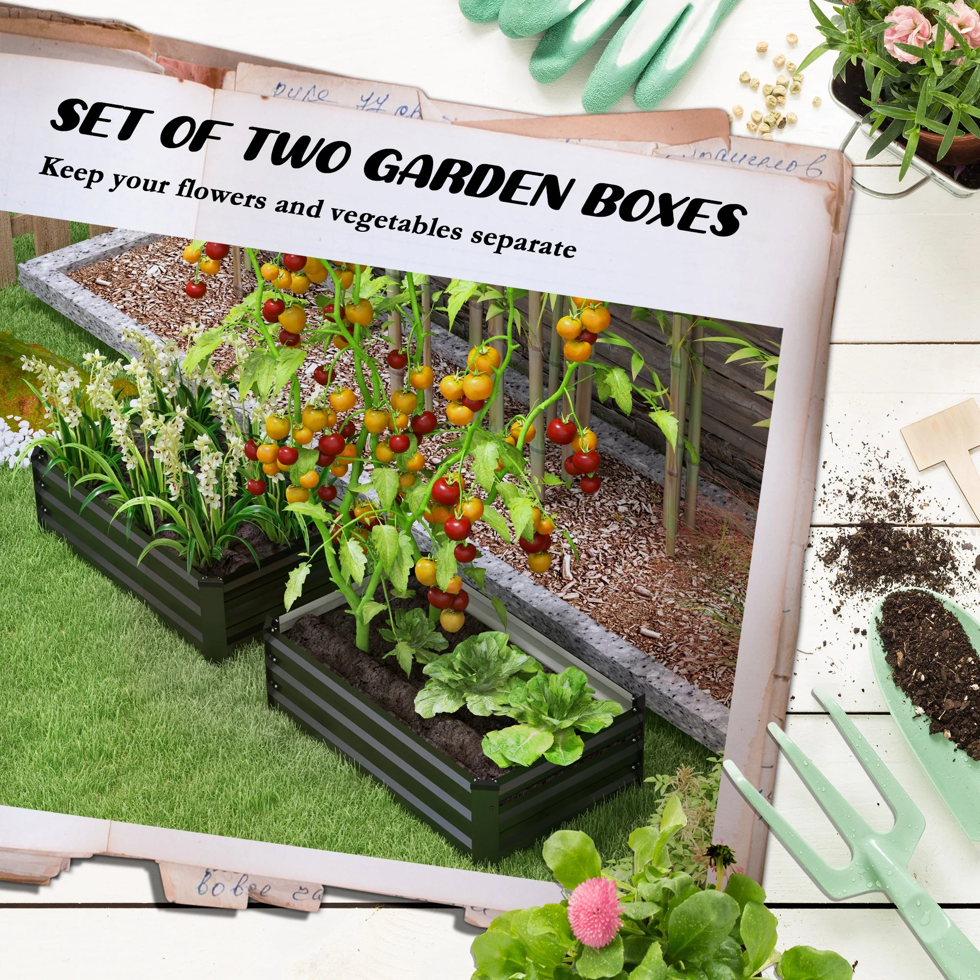 Outsunny Set of 2 Galvanised Raised Garden Bed, Grey - Image 3