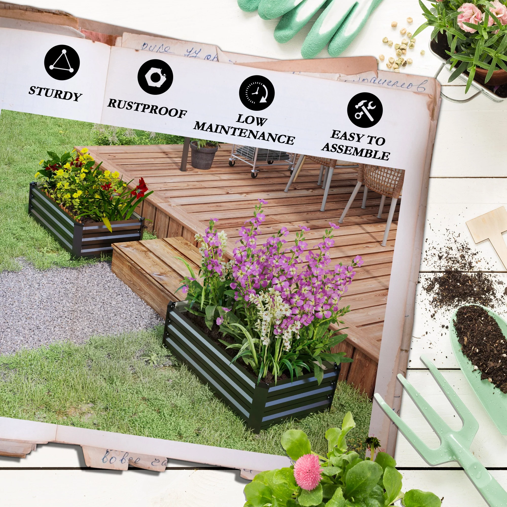 Outsunny Set of 2 Galvanised Raised Garden Bed, Grey - Image 7