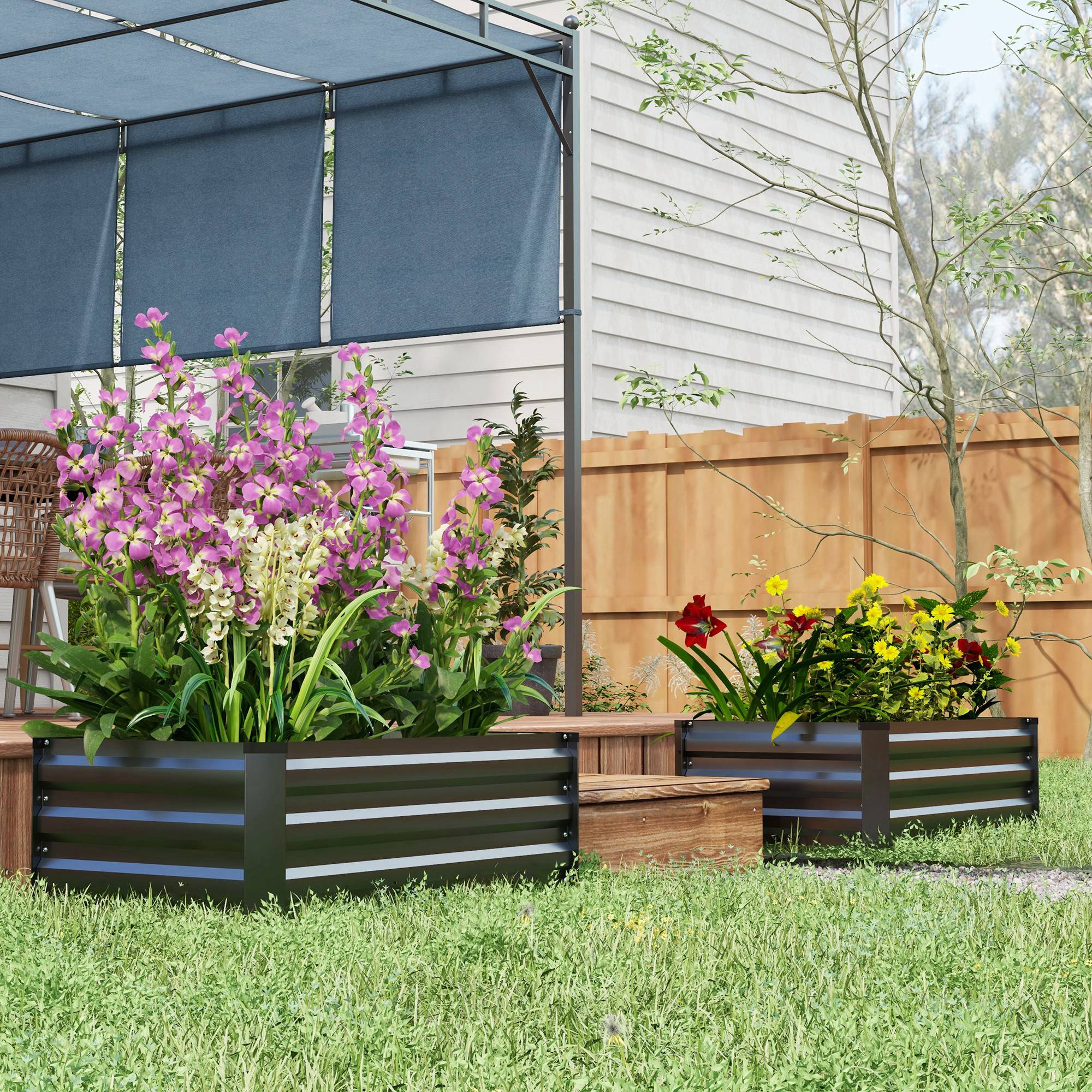 Outsunny Set of 2 Galvanised Raised Garden Bed, Grey - Image 8