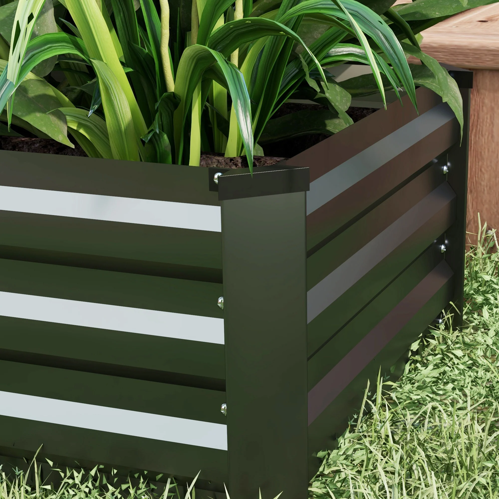 Outsunny Set of 2 Galvanised Raised Garden Bed, Grey - Image 9