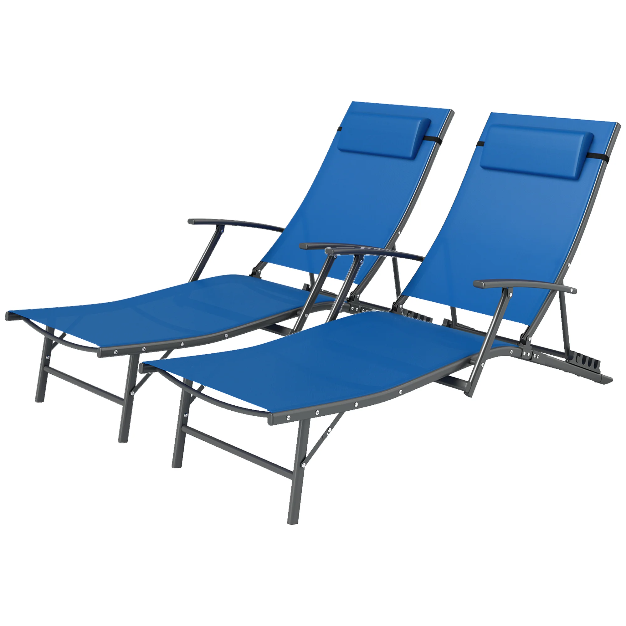 Outsunny Set Of 2 Garden Sun Loungers, Folding Chaise Lounge Chairs, Grey - Image 10