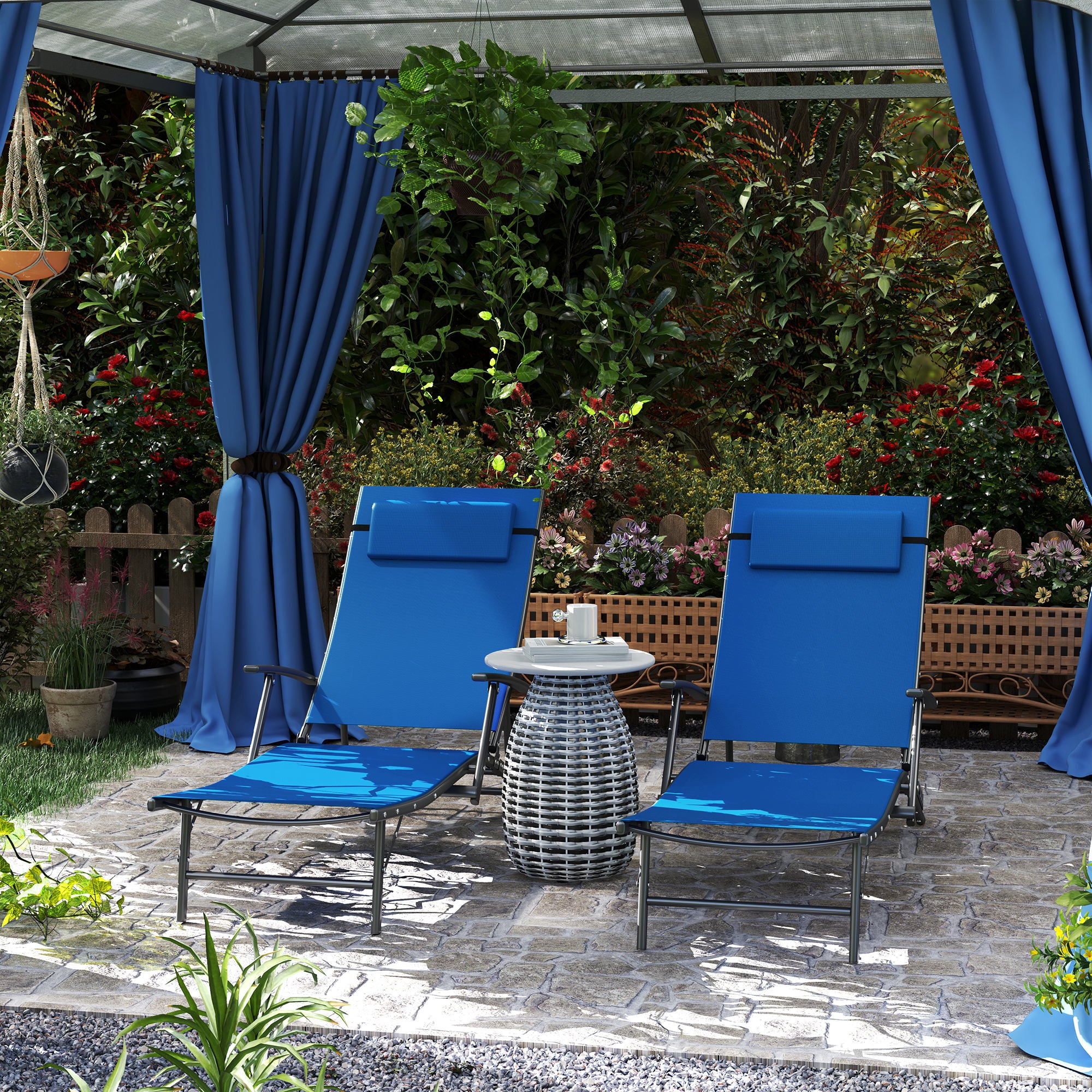 Outsunny Set Of 2 Garden Sun Loungers, Folding Chaise Lounge Chairs, Grey - Image 11