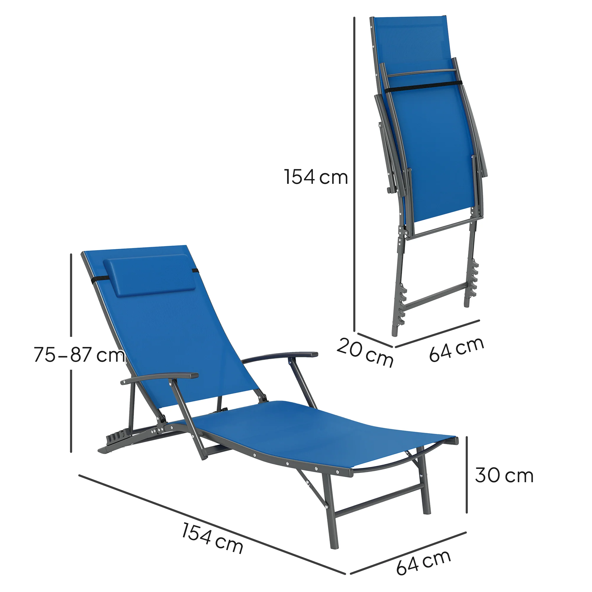 Outsunny Set Of 2 Garden Sun Loungers, Folding Chaise Lounge Chairs, Grey - Image 14