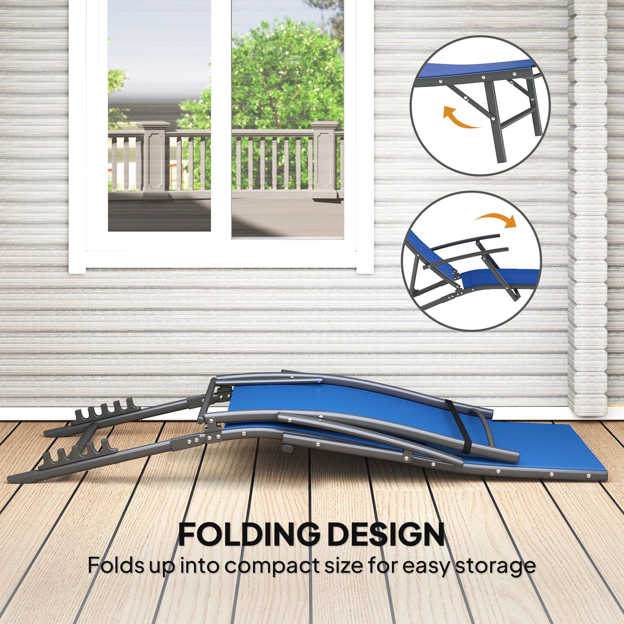 Outsunny Set Of 2 Garden Sun Loungers, Folding Chaise Lounge Chairs, Grey - Image 16
