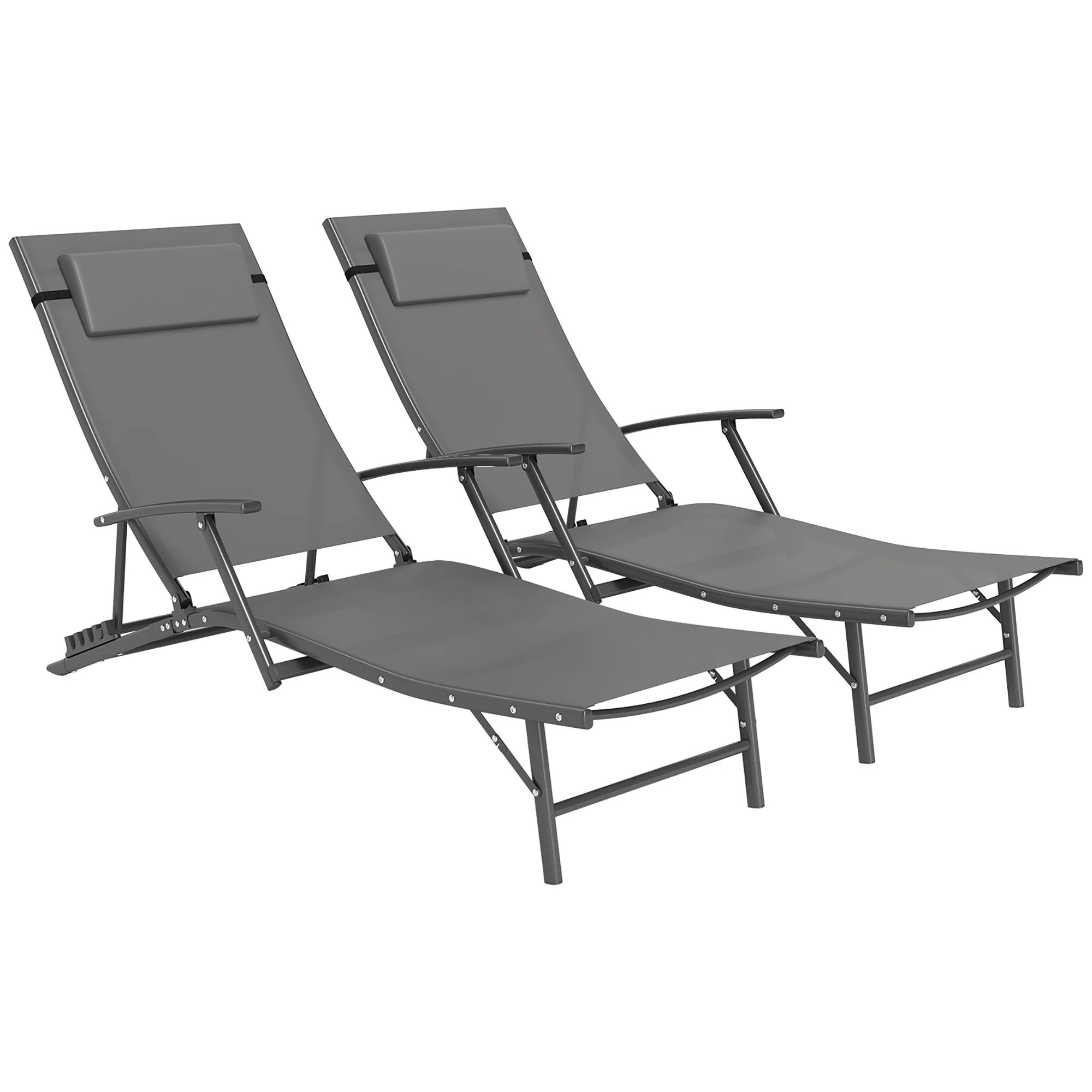 Outsunny Set Of 2 Garden Sun Loungers, Folding Chaise Lounge Chairs, Grey - Image 19
