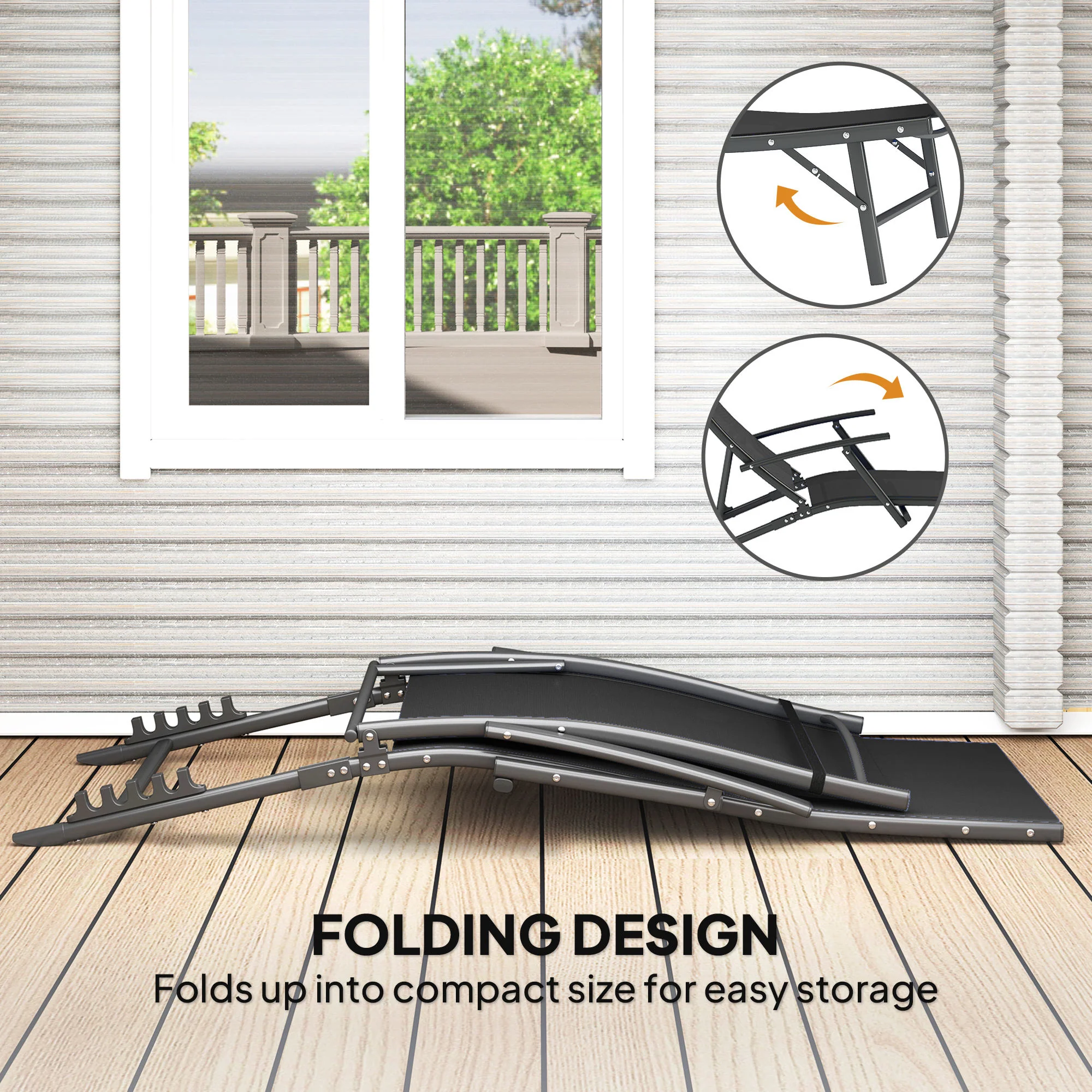Outsunny Set Of 2 Garden Sun Loungers, Folding Chaise Lounge Chairs, Grey - Image 7