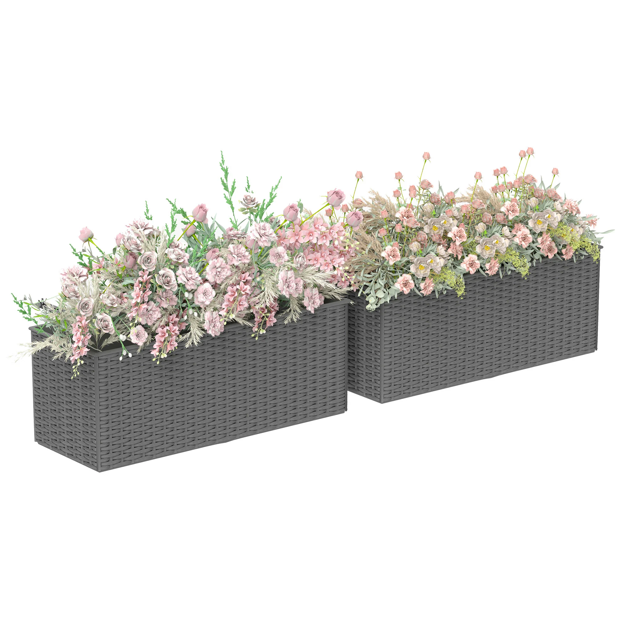 Outsunny Set Of 2 Hanging Flower Boxes, 50 Cm Long, Rattan Look - Image 10