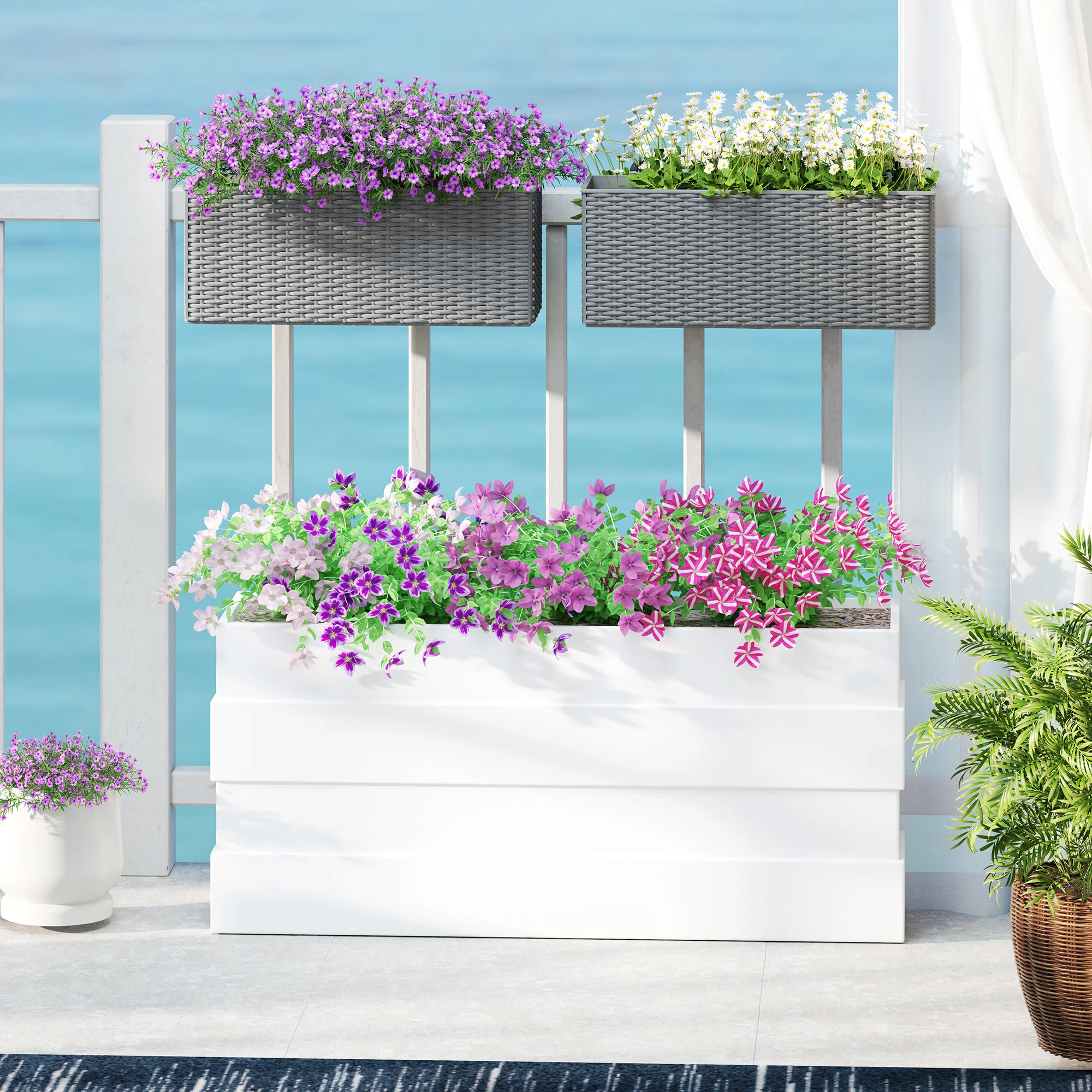 Outsunny Set Of 2 Hanging Flower Boxes, 50 Cm Long, Rattan Look - Image 11