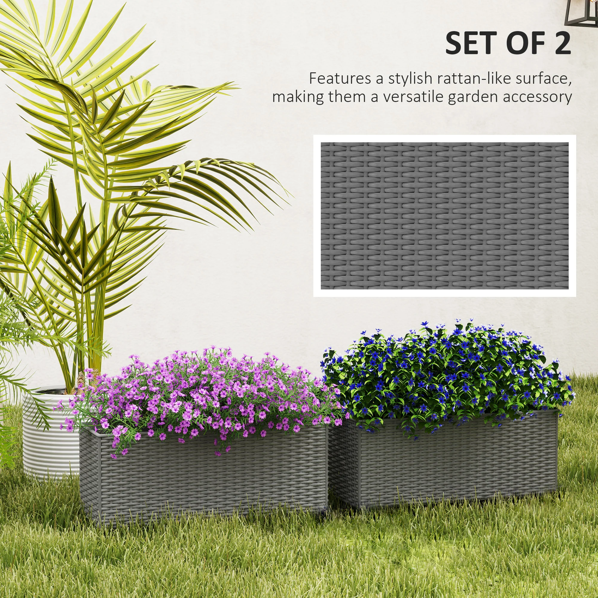 Outsunny Set Of 2 Hanging Flower Boxes, 50 Cm Long, Rattan Look - Image 12