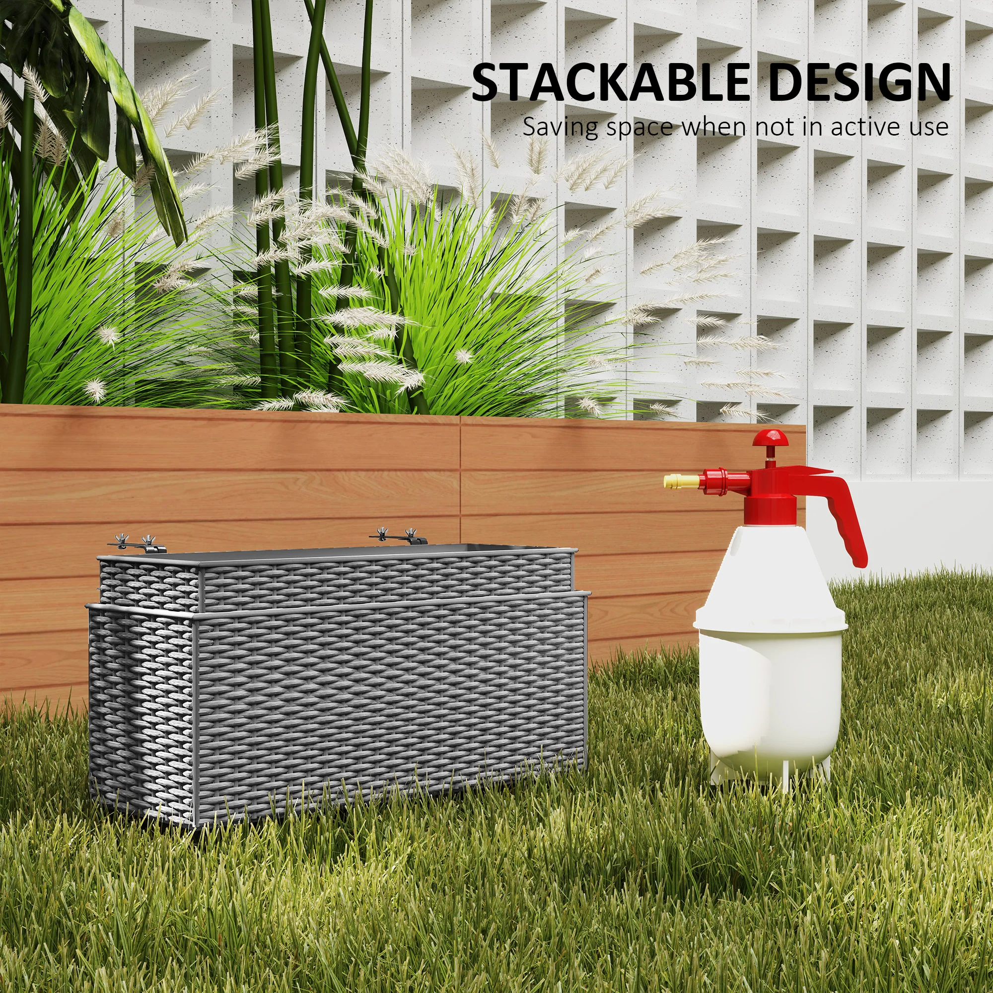 Outsunny Set Of 2 Hanging Flower Boxes, 50 Cm Long, Rattan Look - Image 13