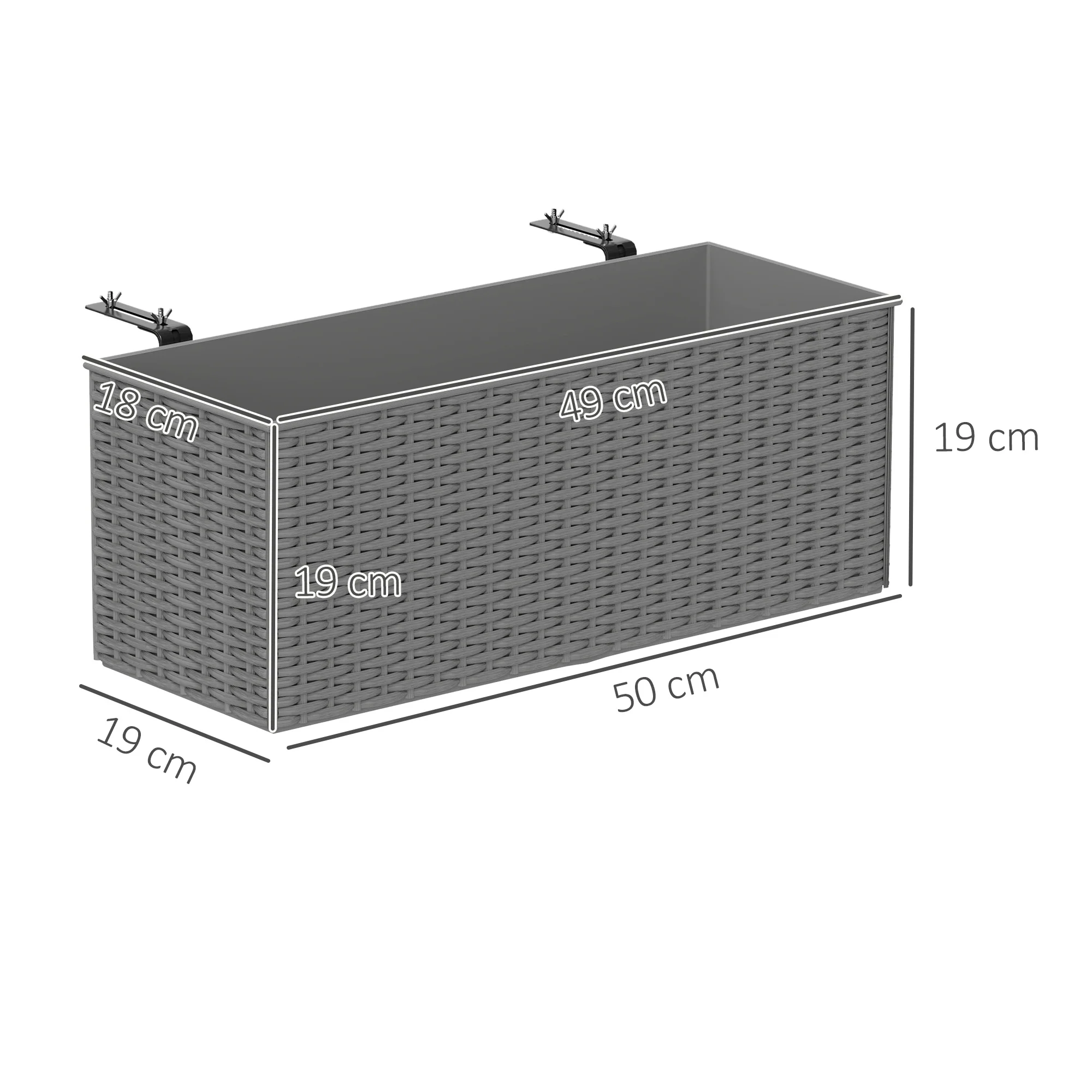 Outsunny Set Of 2 Hanging Flower Boxes, 50 Cm Long, Rattan Look - Image 14