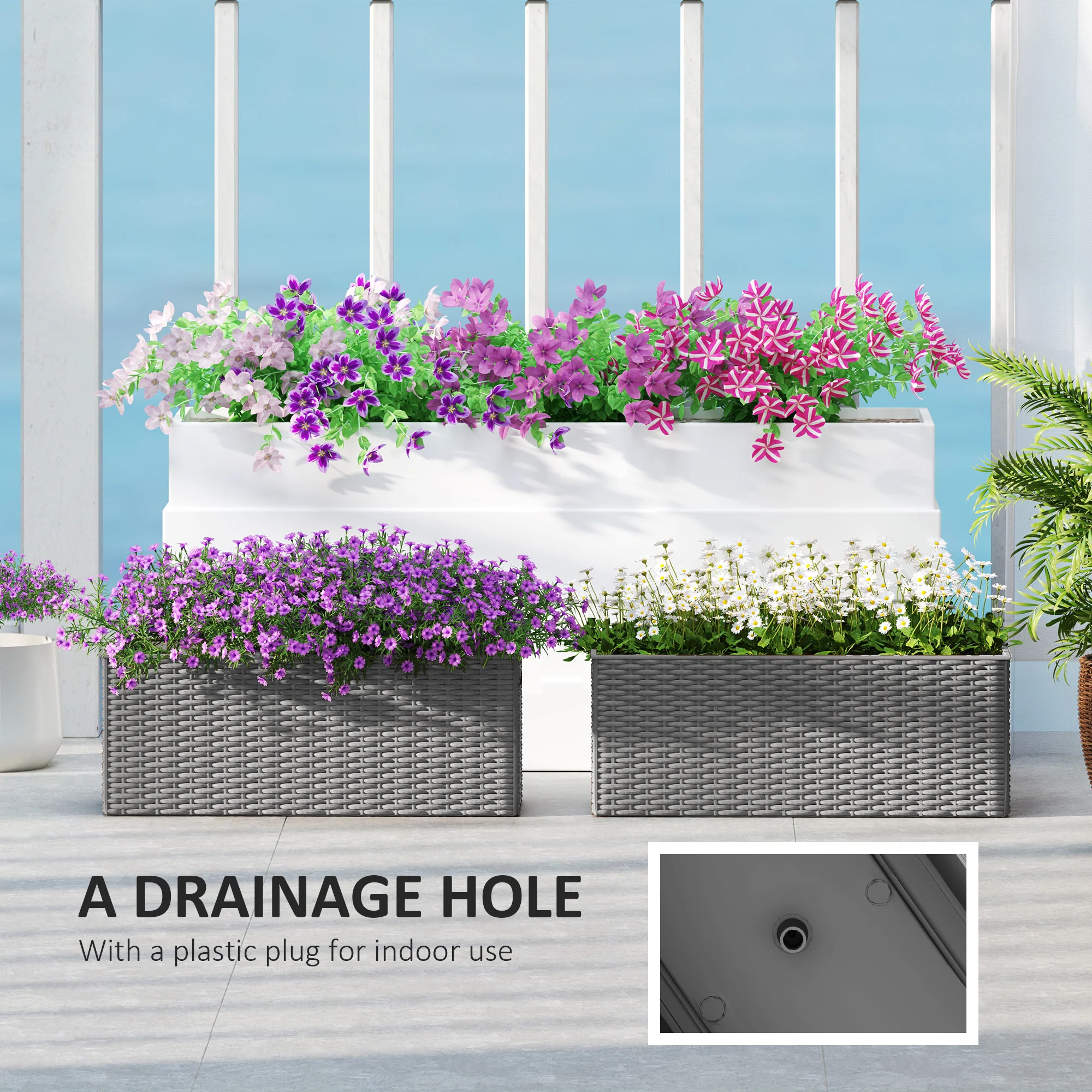 Outsunny Set Of 2 Hanging Flower Boxes, 50 Cm Long, Rattan Look - Image 15