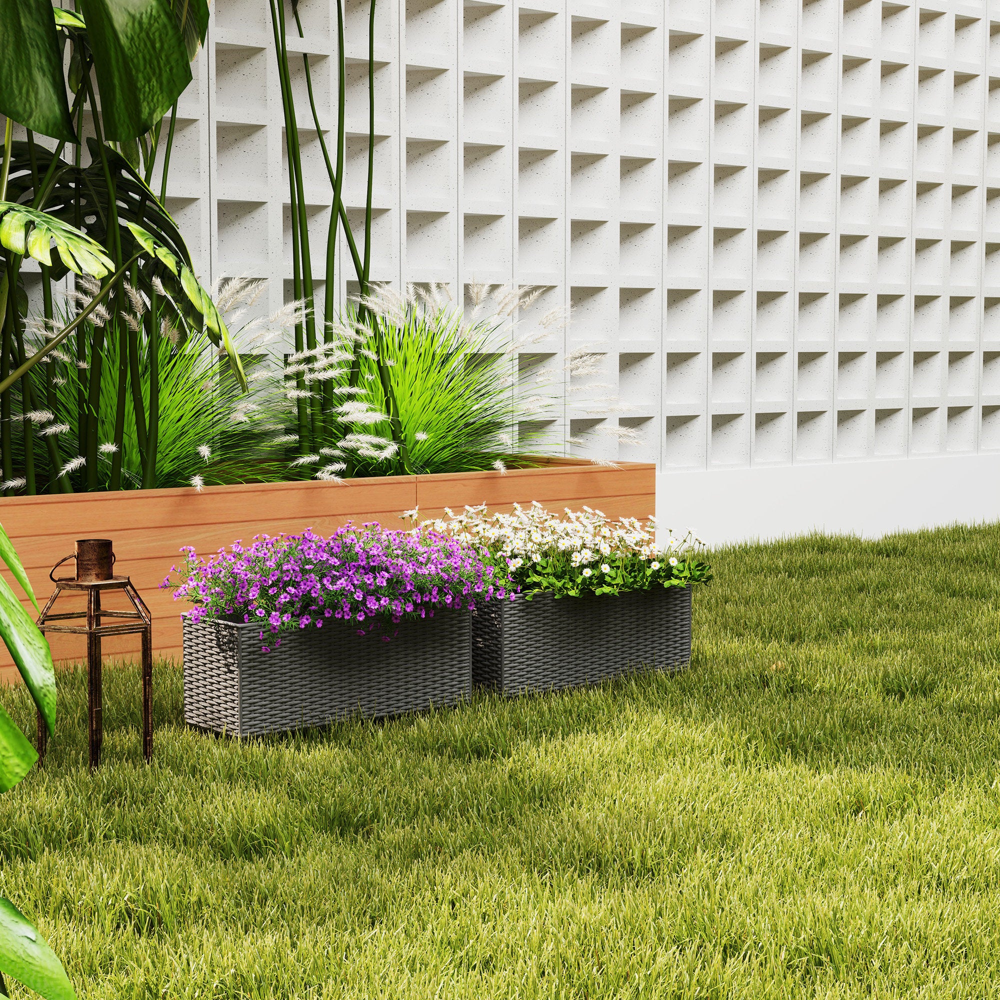 Outsunny Set Of 2 Hanging Flower Boxes, 50 Cm Long, Rattan Look - Image 17