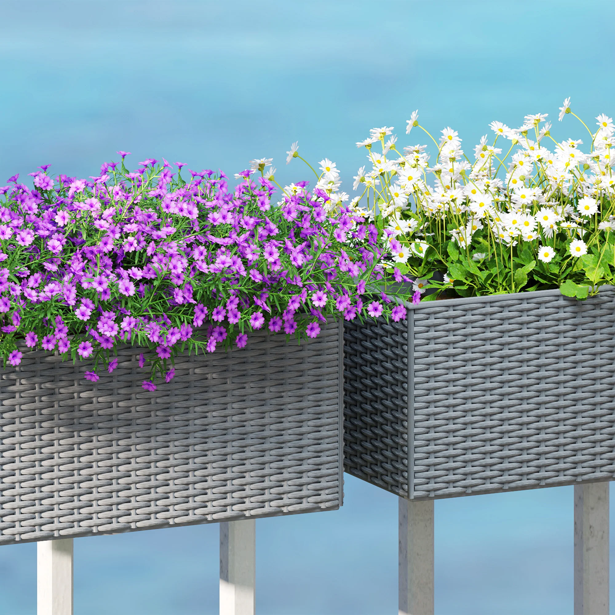 Outsunny Set Of 2 Hanging Flower Boxes, 50 Cm Long, Rattan Look - Image 18