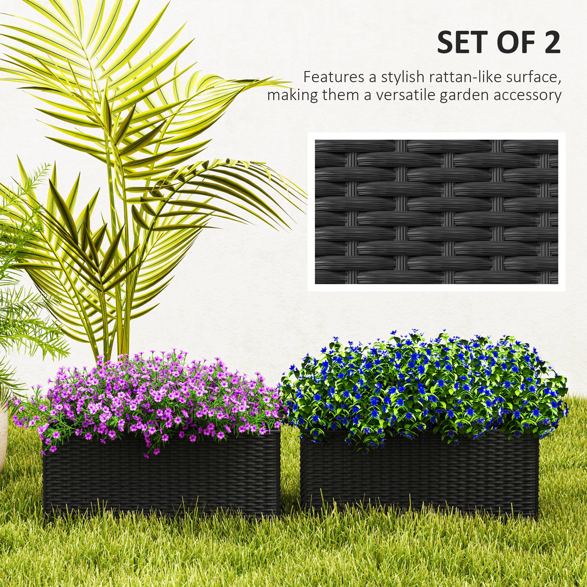 Outsunny Set Of 2 Hanging Flower Boxes, 50 Cm Long, Rattan Look - Image 3