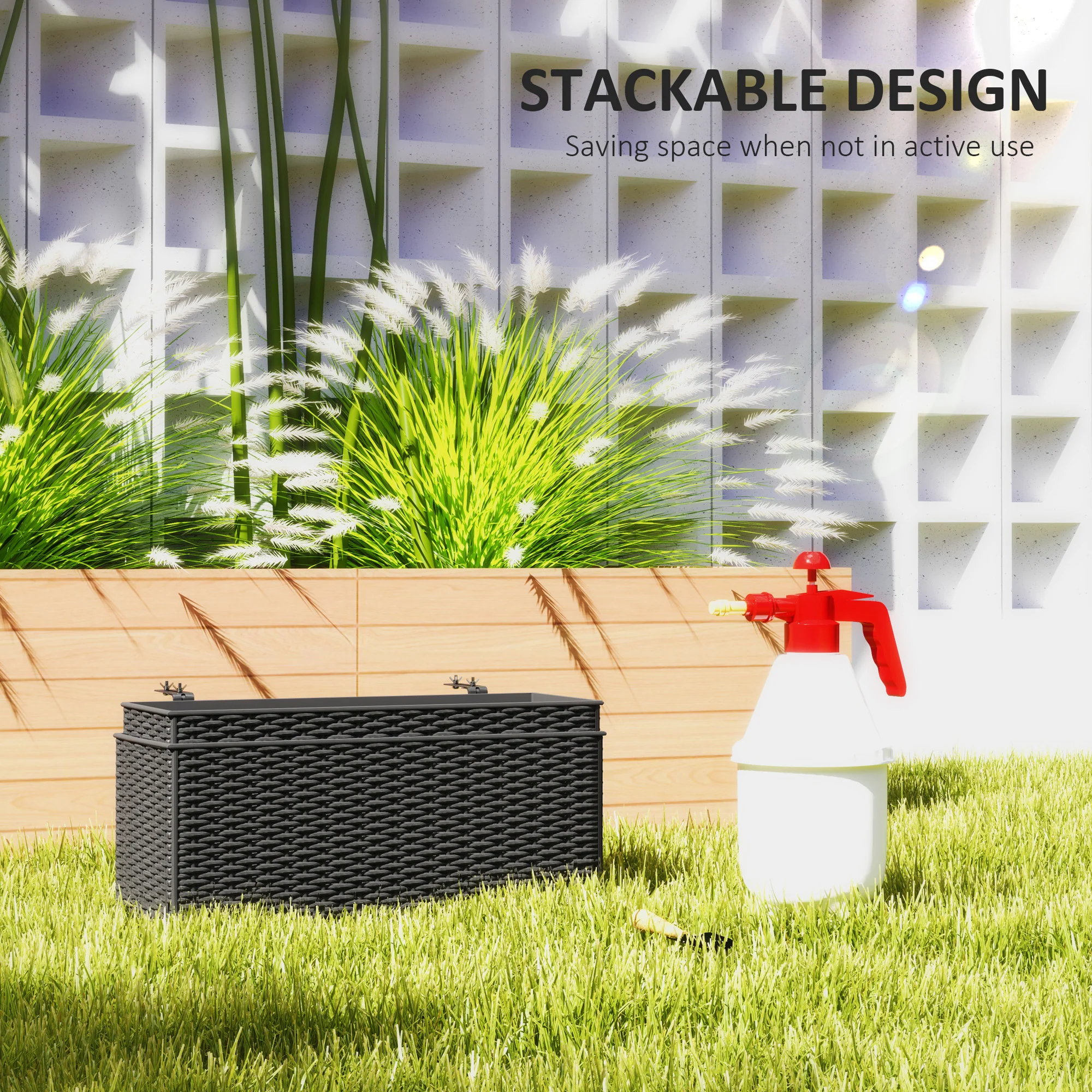 Outsunny Set Of 2 Hanging Flower Boxes, 50 Cm Long, Rattan Look - Image 4