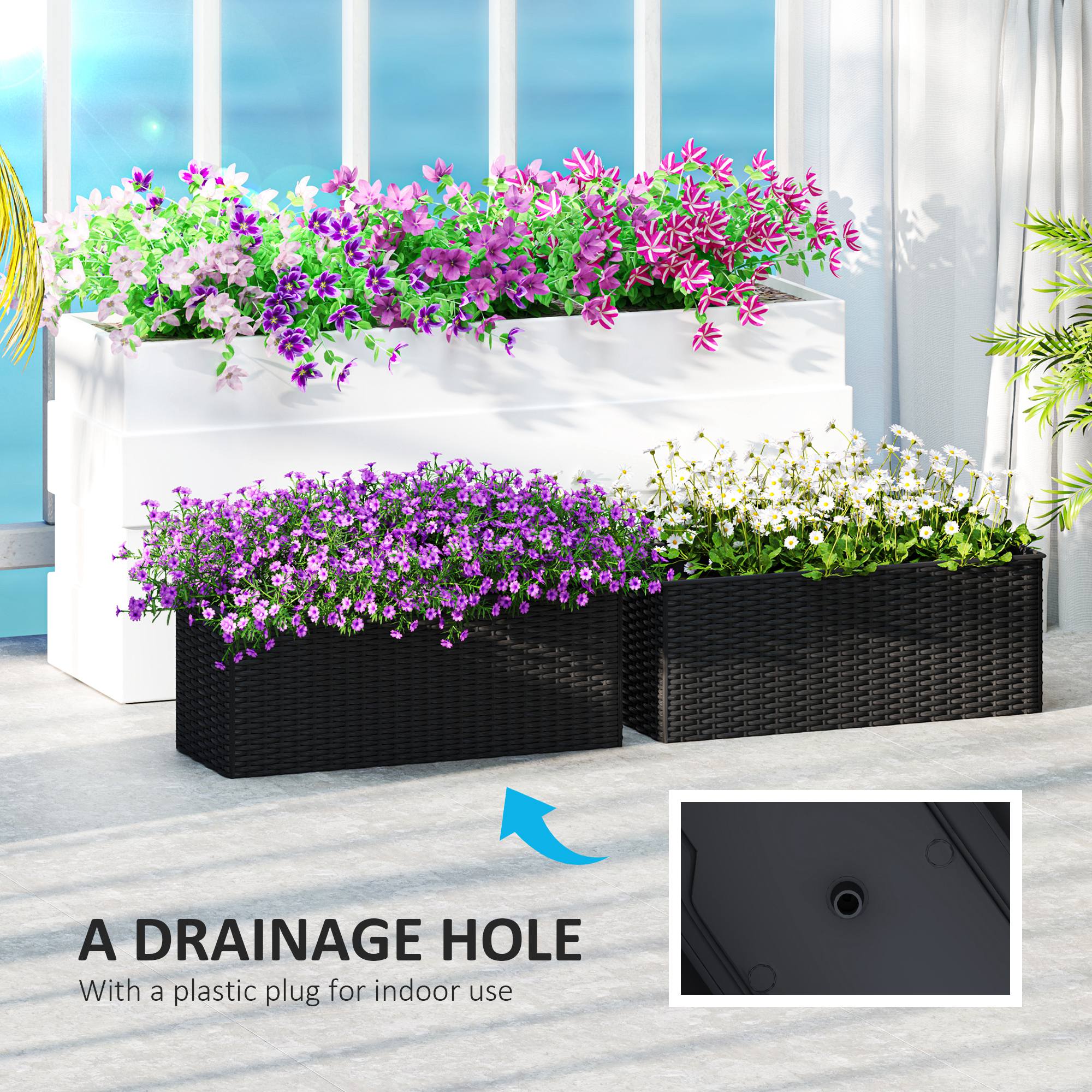 Outsunny Set Of 2 Hanging Flower Boxes, 50 Cm Long, Rattan Look - Image 6