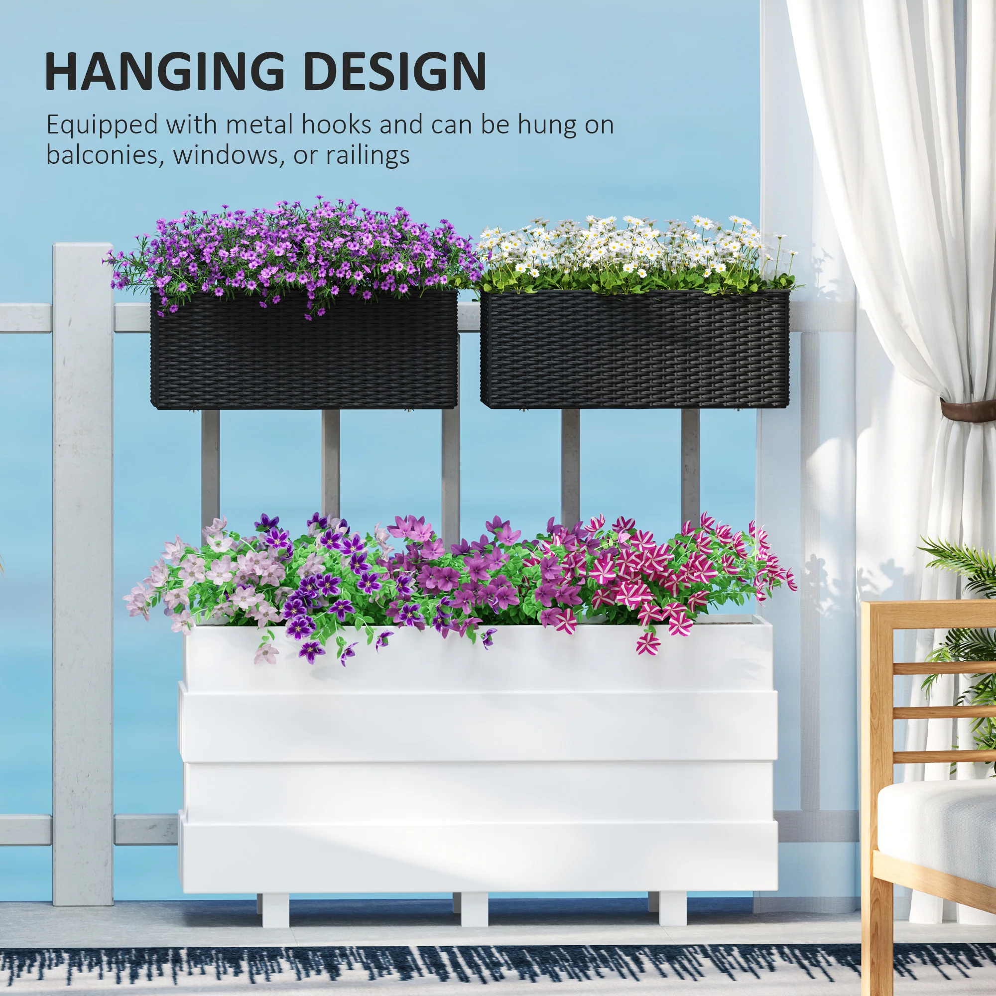 Outsunny Set Of 2 Hanging Flower Boxes, 50 Cm Long, Rattan Look - Image 7