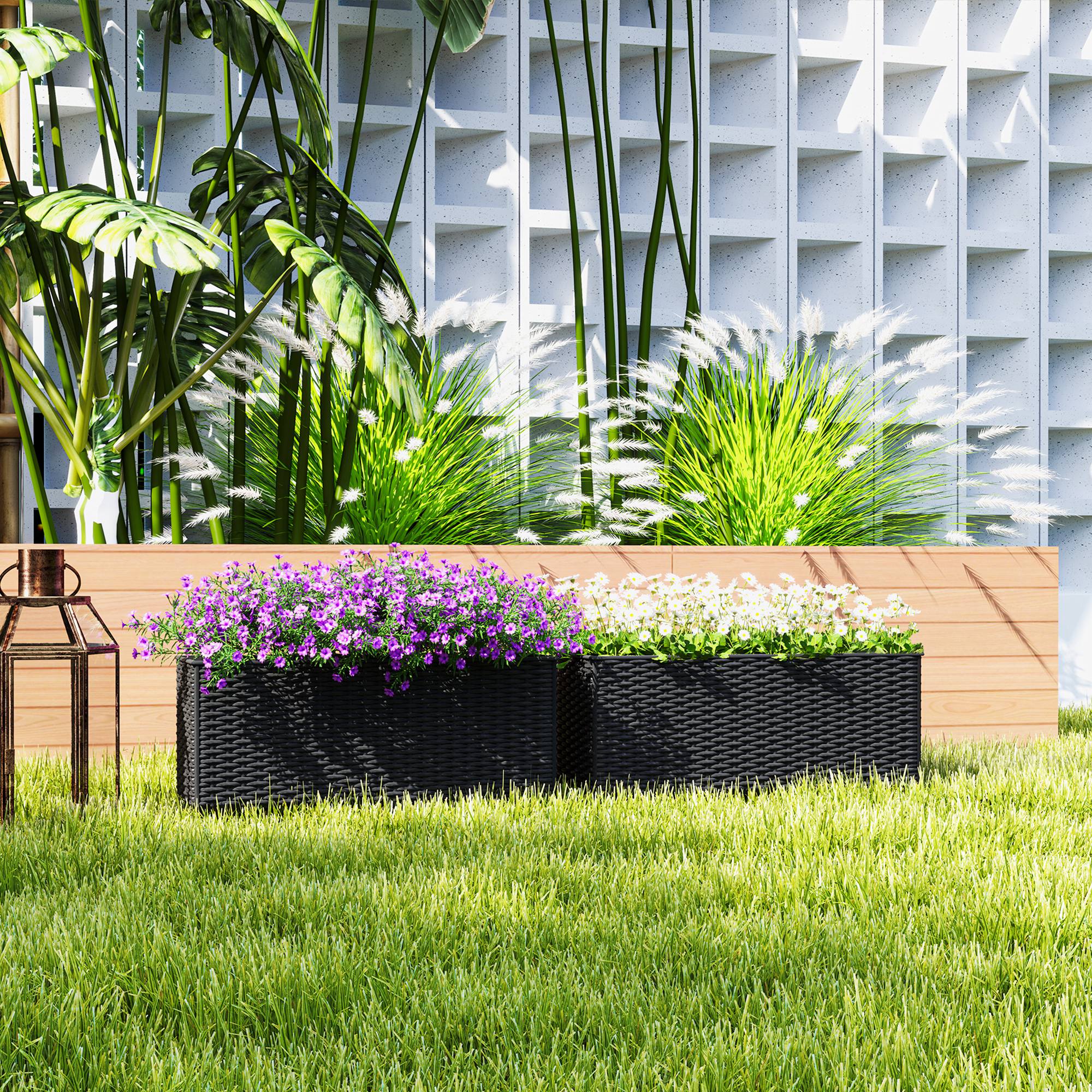 Outsunny Set Of 2 Hanging Flower Boxes, 50 Cm Long, Rattan Look - Image 8