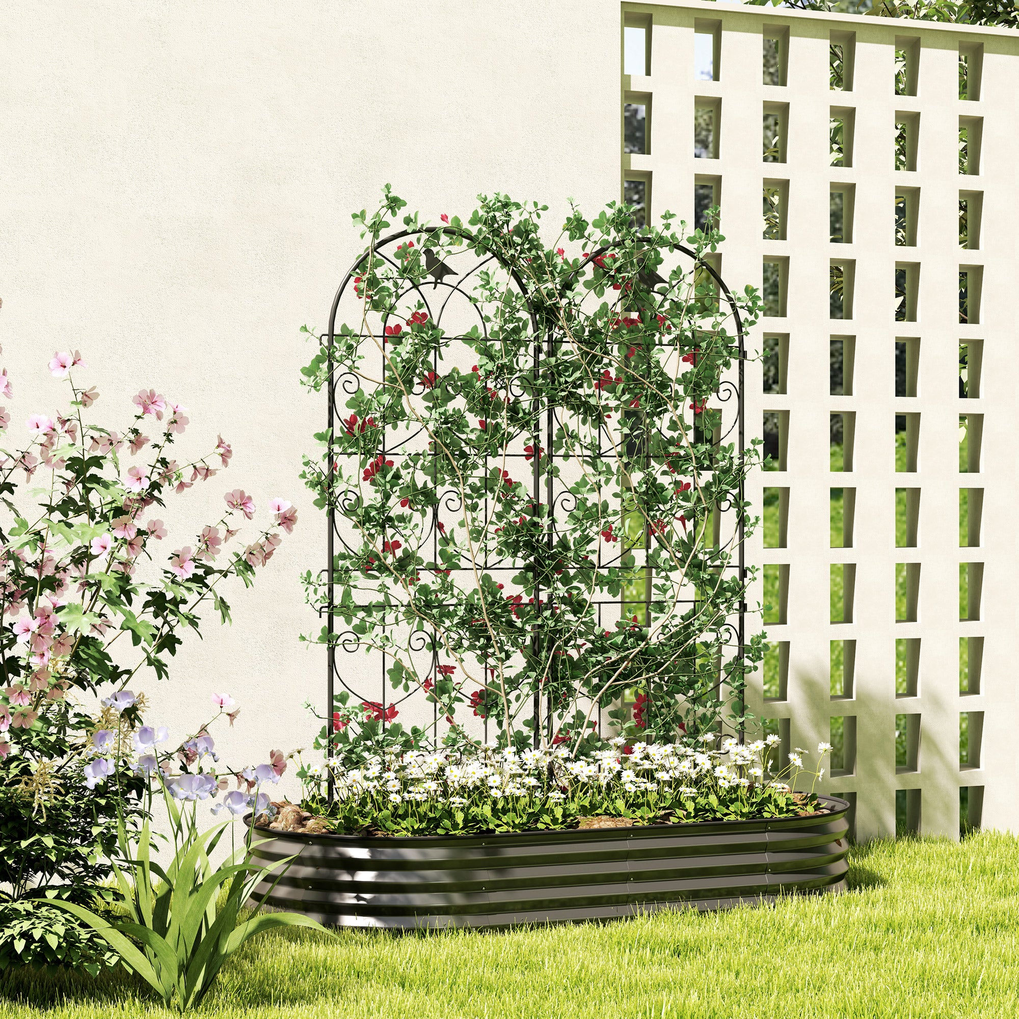 Outsunny Set of 2 Metal Garden Trellis, Outdoor Trellis Panels, 150 x 50 cm - Image 11