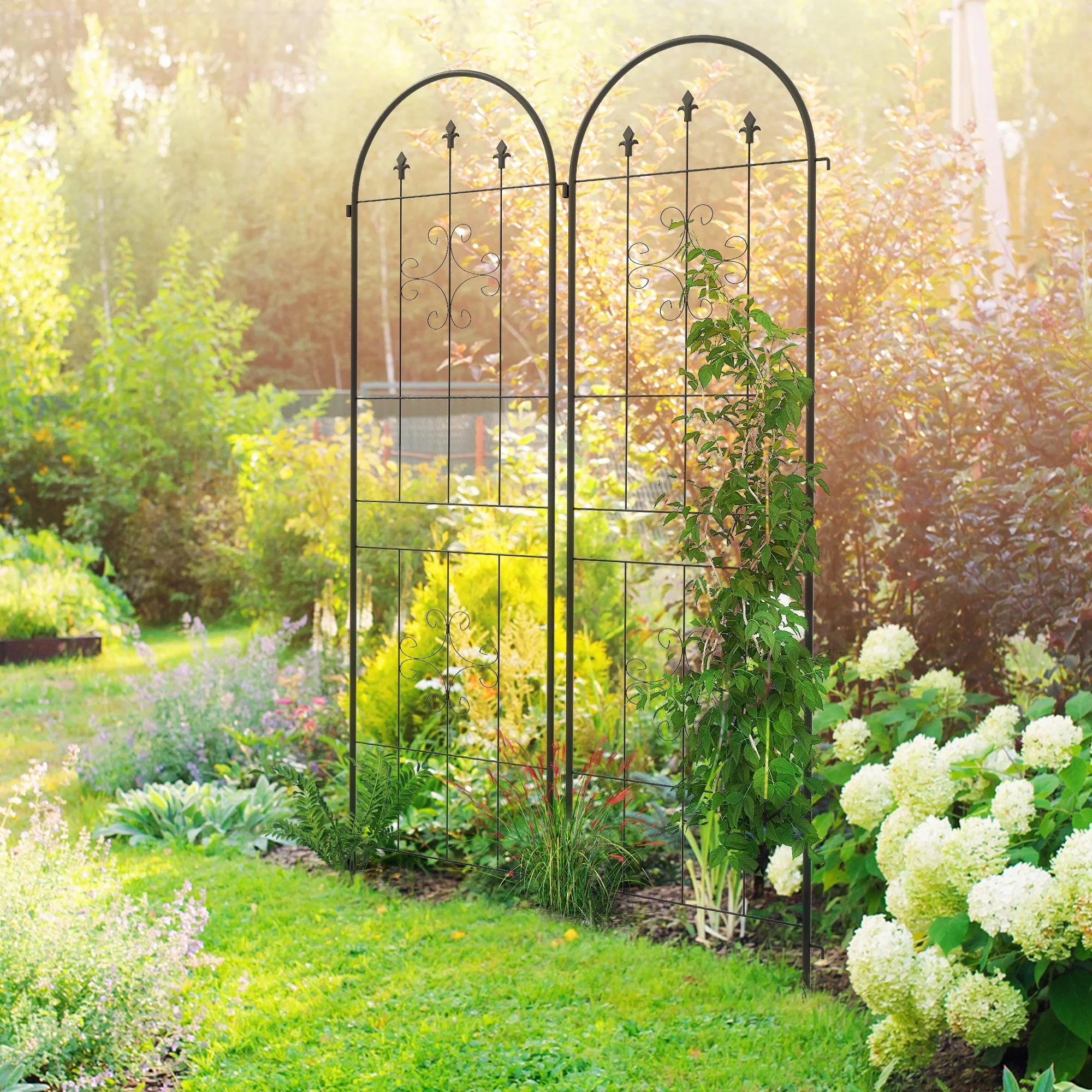 Outsunny Set of 2 Metal Trellis for Climbing Plants, Arrow Design - Image 2