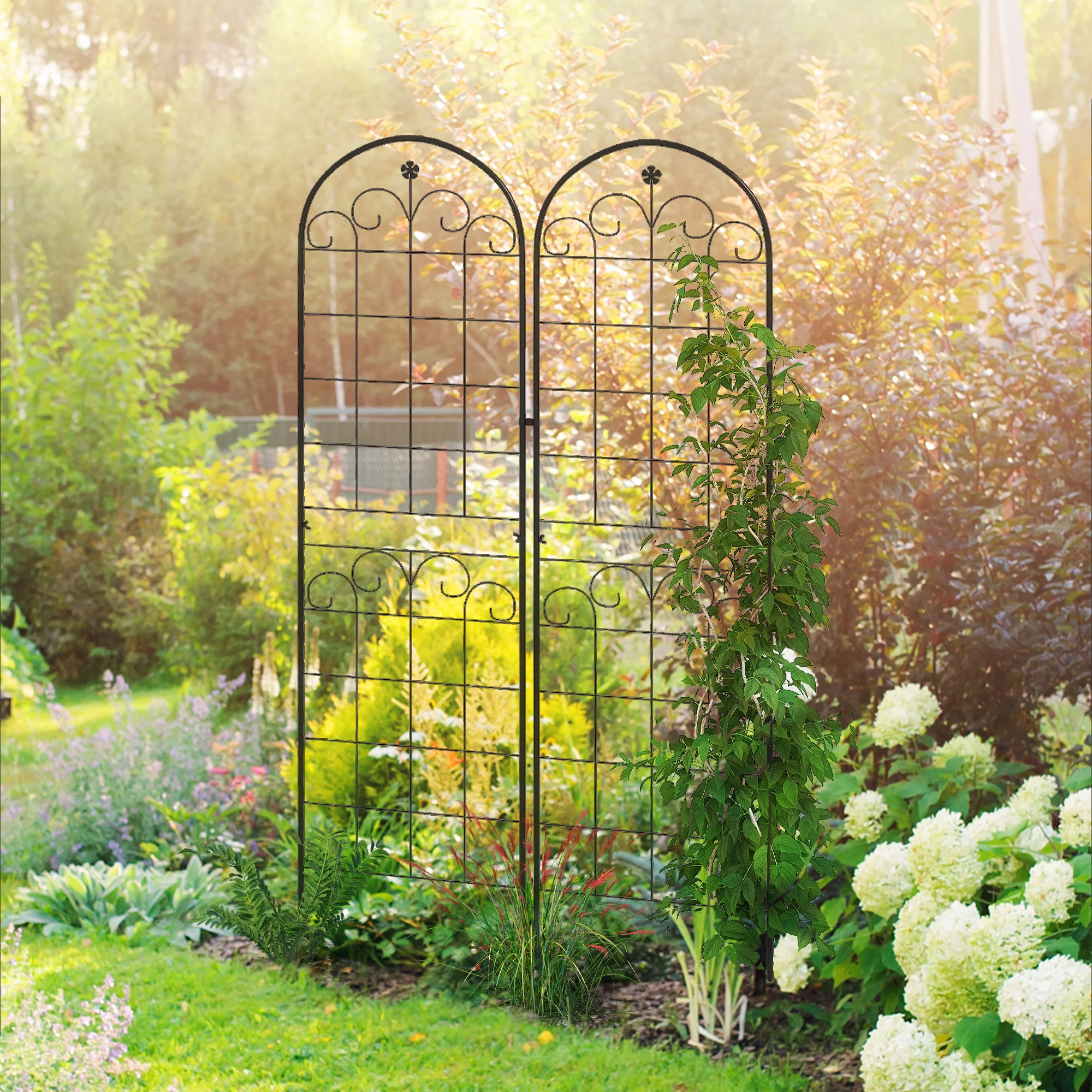 Outsunny Set of 2 Metal Trellis for Climbing Plants, Floral Design - Image 2