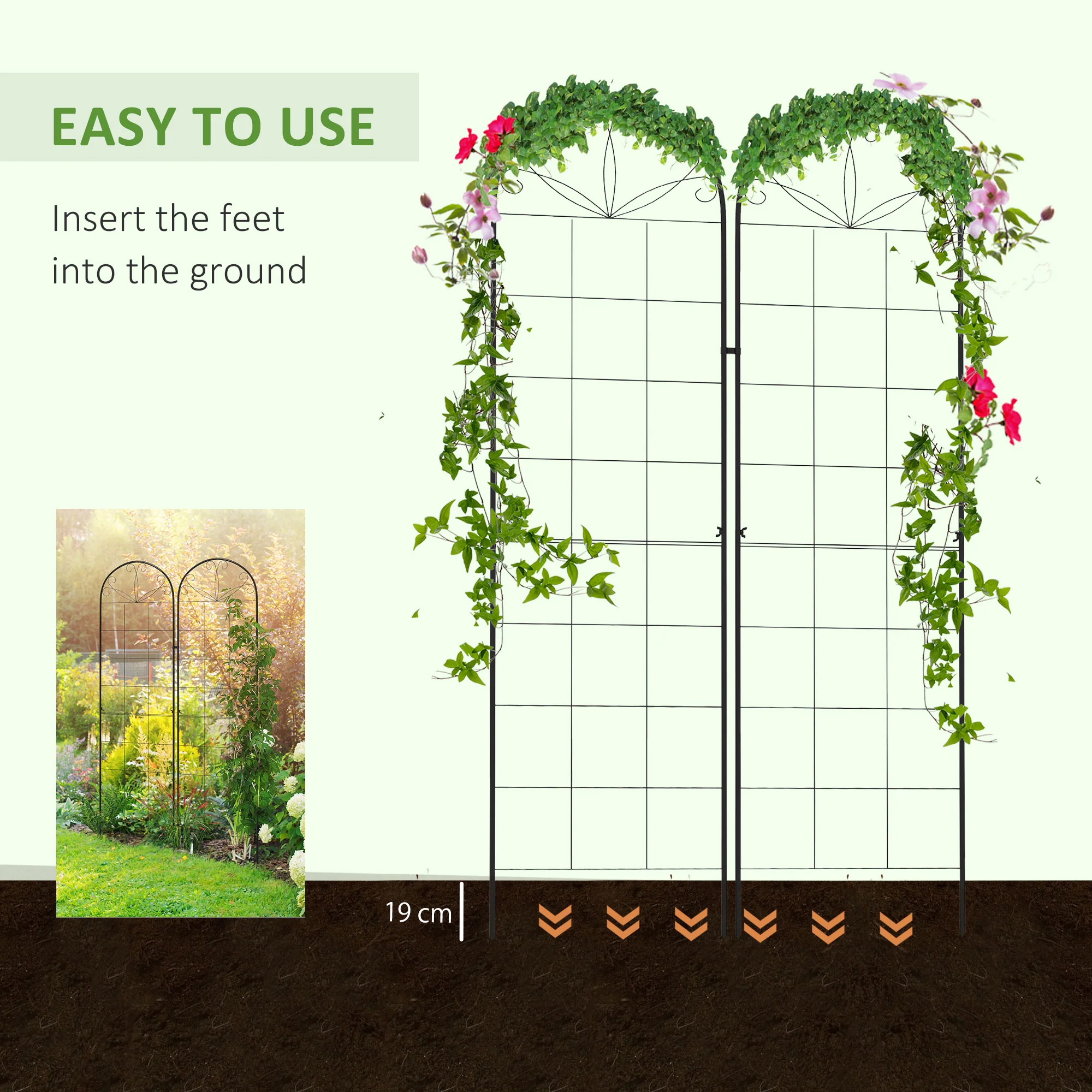 Outsunny Set of 2 Metal Trellis for Climbing Plants, Grid Design - Image 4