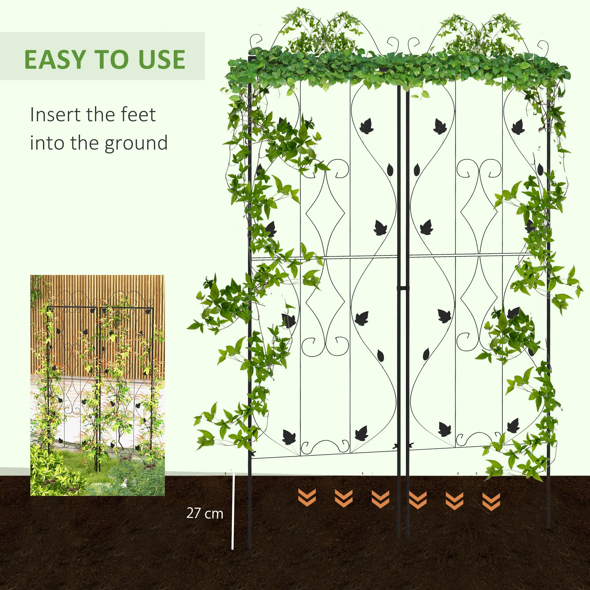 Outsunny Set of 2 Metal Trellis for Climbing Plants, Leaf Design - Image 4