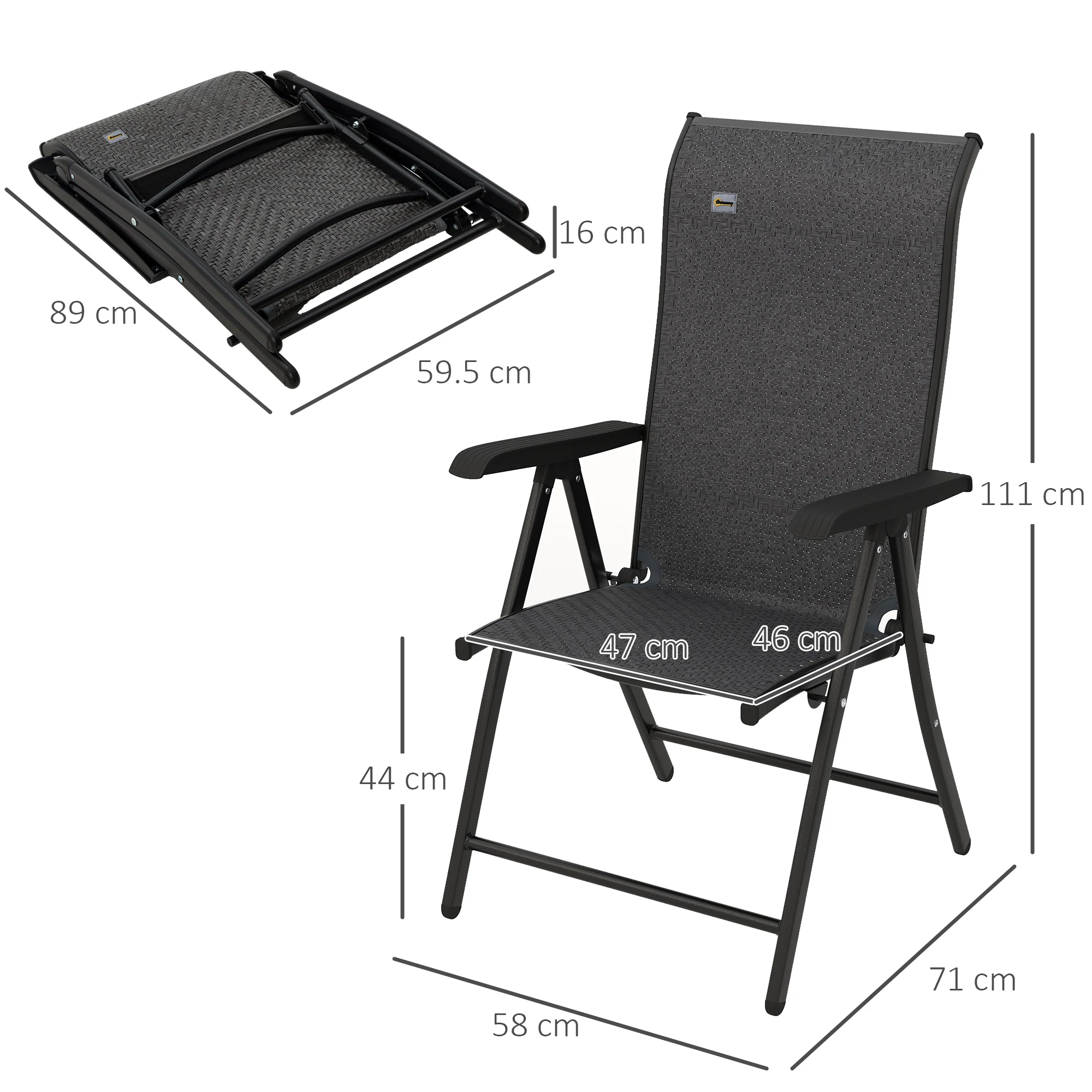 Outsunny Set of 2 Outdoor Rattan Folding Chair Set w/ Adjustable Backrest Grey - Image 5