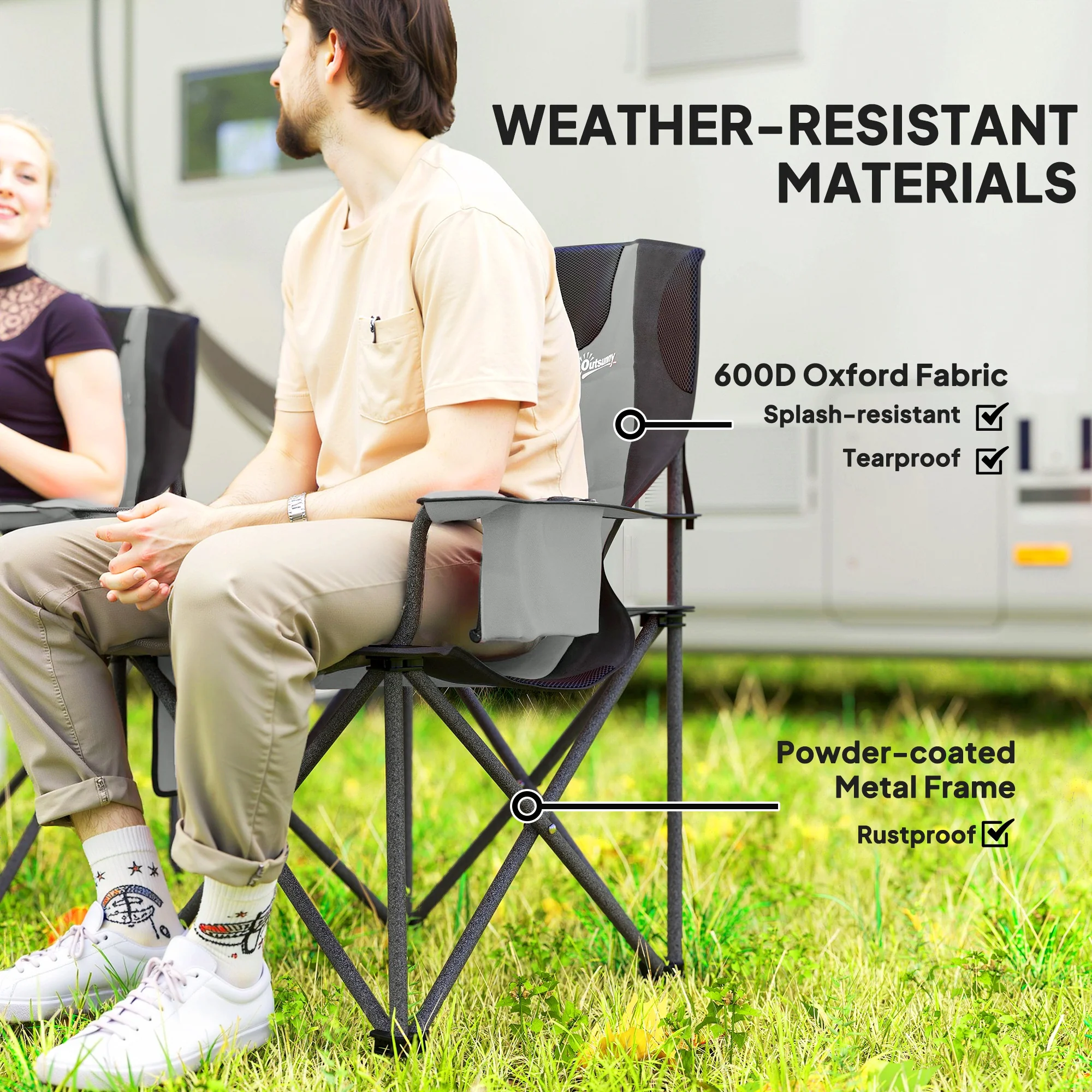 Outsunny Set Of 2 Padded Folding Picnic Chairs With Cooler Bag - Image 13