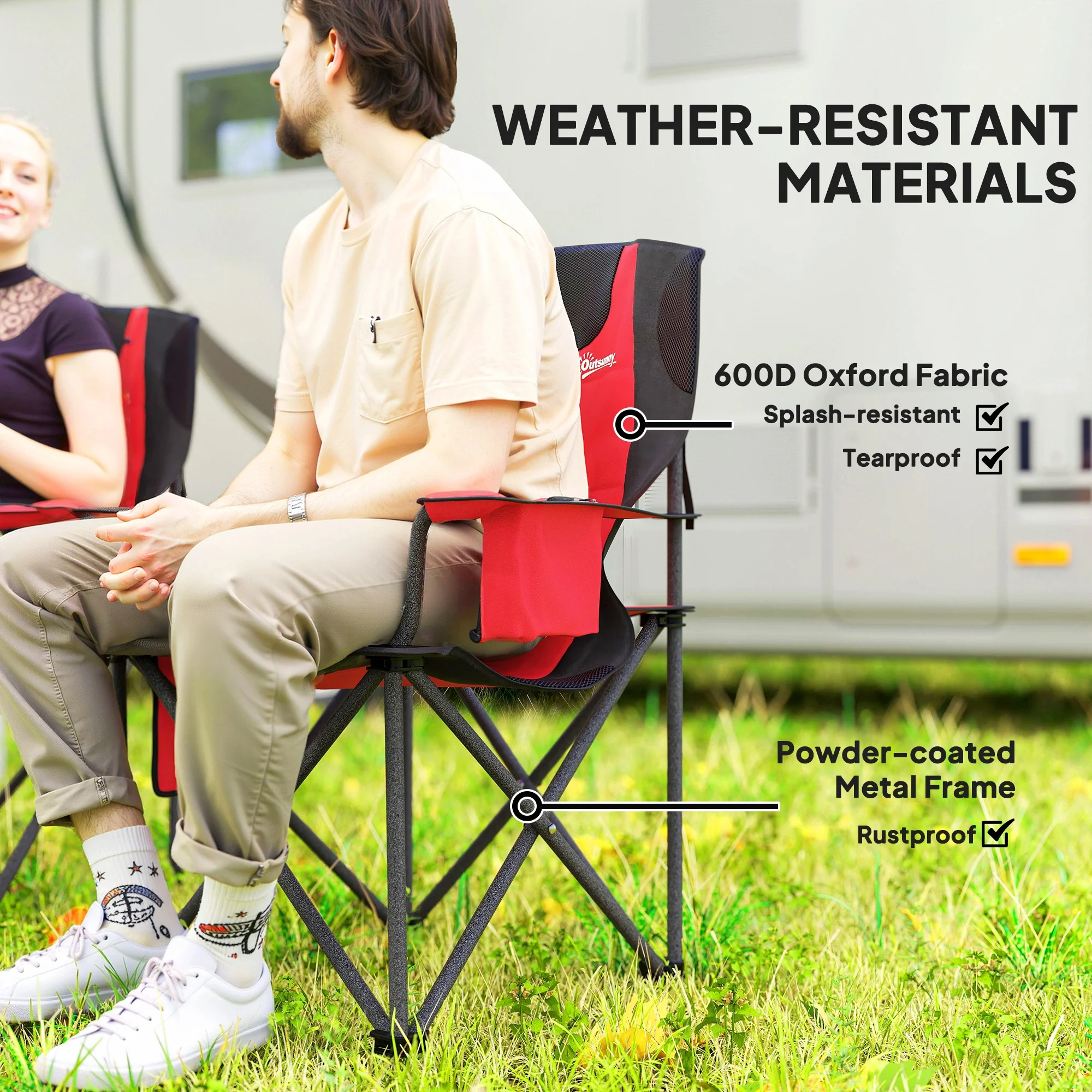 Outsunny Set Of 2 Padded Folding Picnic Chairs With Cooler Bag - Image 22