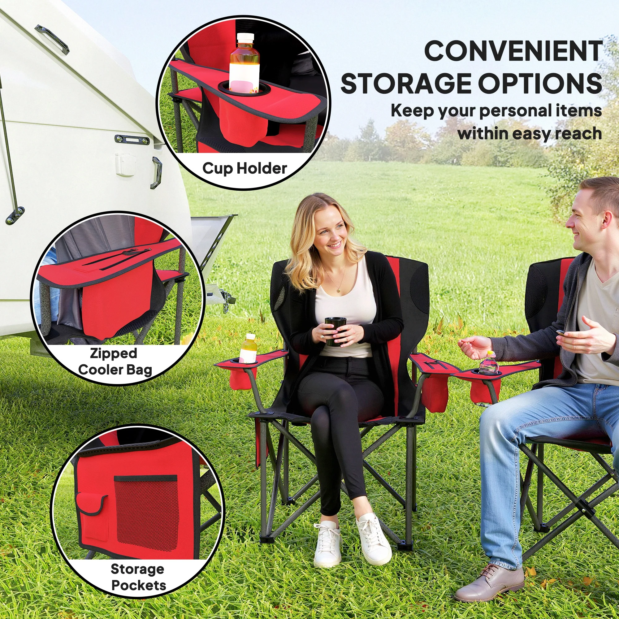 Outsunny Set Of 2 Padded Folding Picnic Chairs With Cooler Bag - Image 24