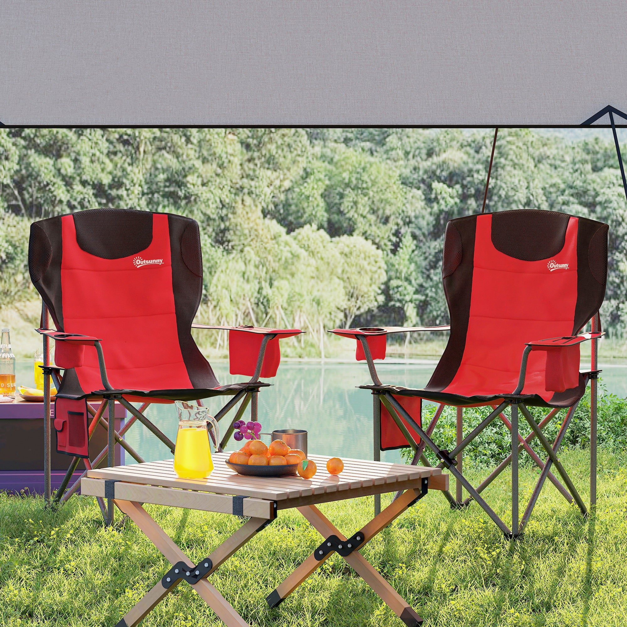 Outsunny Set Of 2 Padded Folding Picnic Chairs With Cooler Bag - Image 27