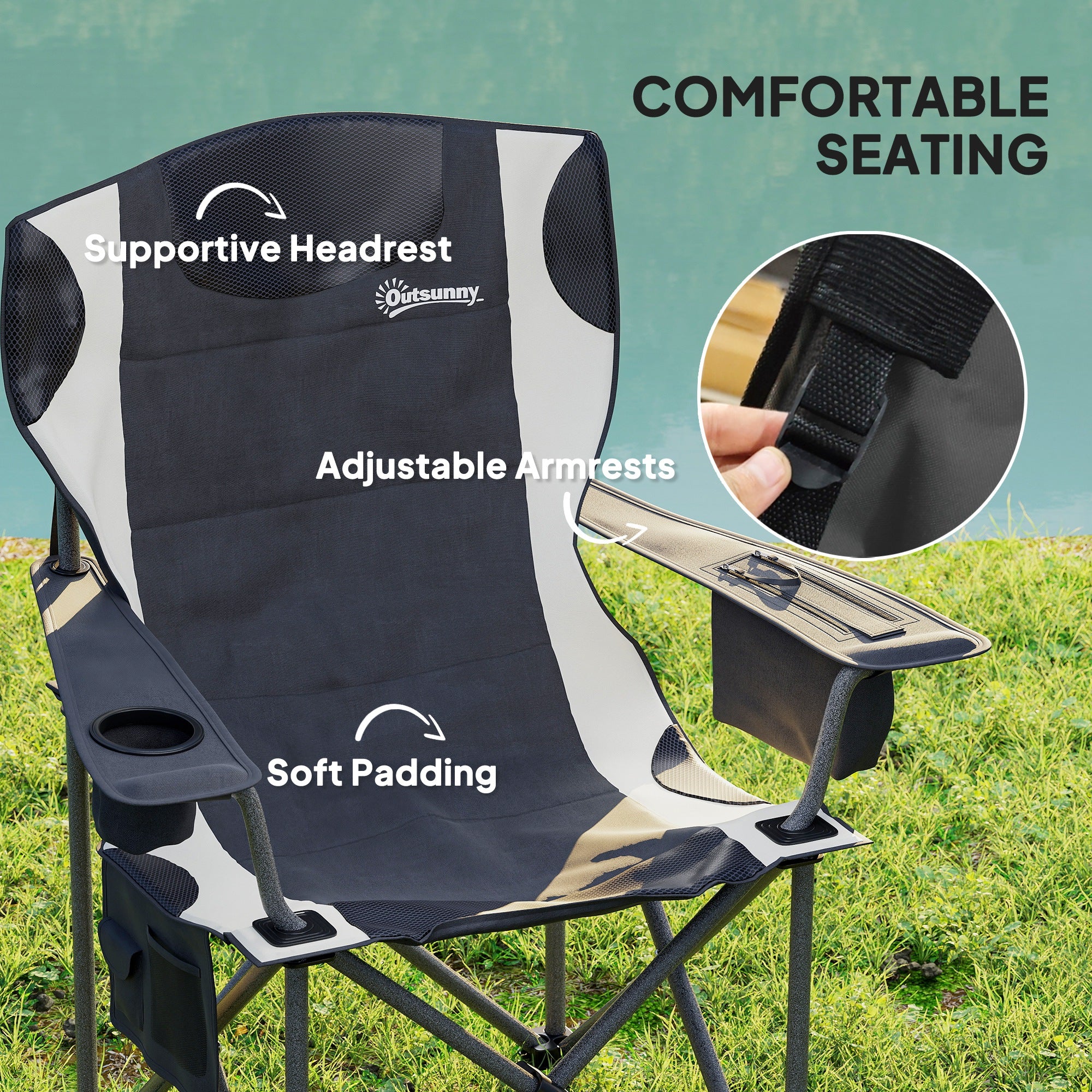 Outsunny Set Of 2 Padded Folding Picnic Chairs With Cooler Bag - Image 3