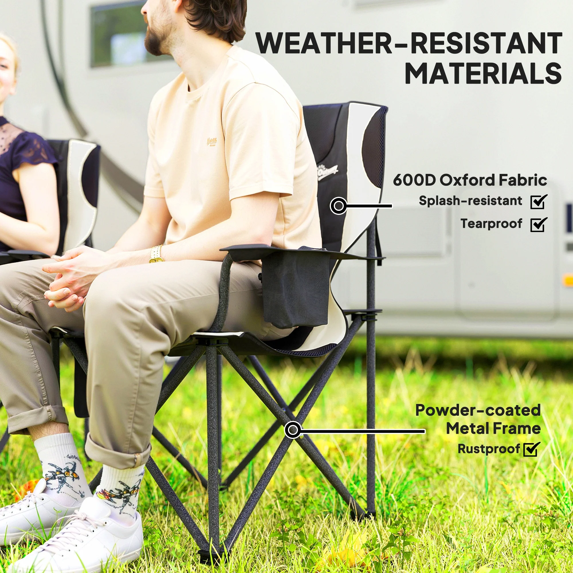 Outsunny Set Of 2 Padded Folding Picnic Chairs With Cooler Bag - Image 4