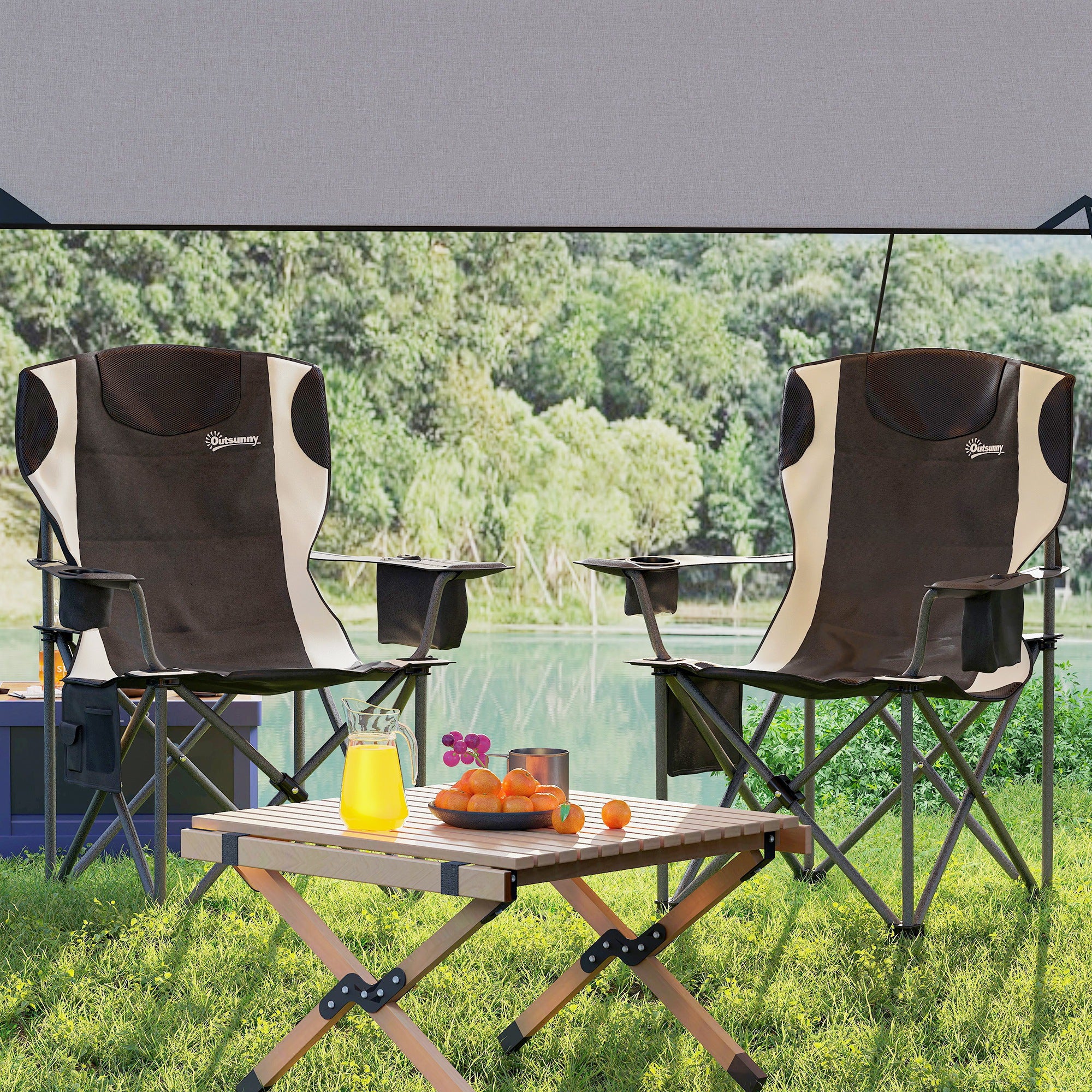 Outsunny Set Of 2 Padded Folding Picnic Chairs With Cooler Bag - Image 9