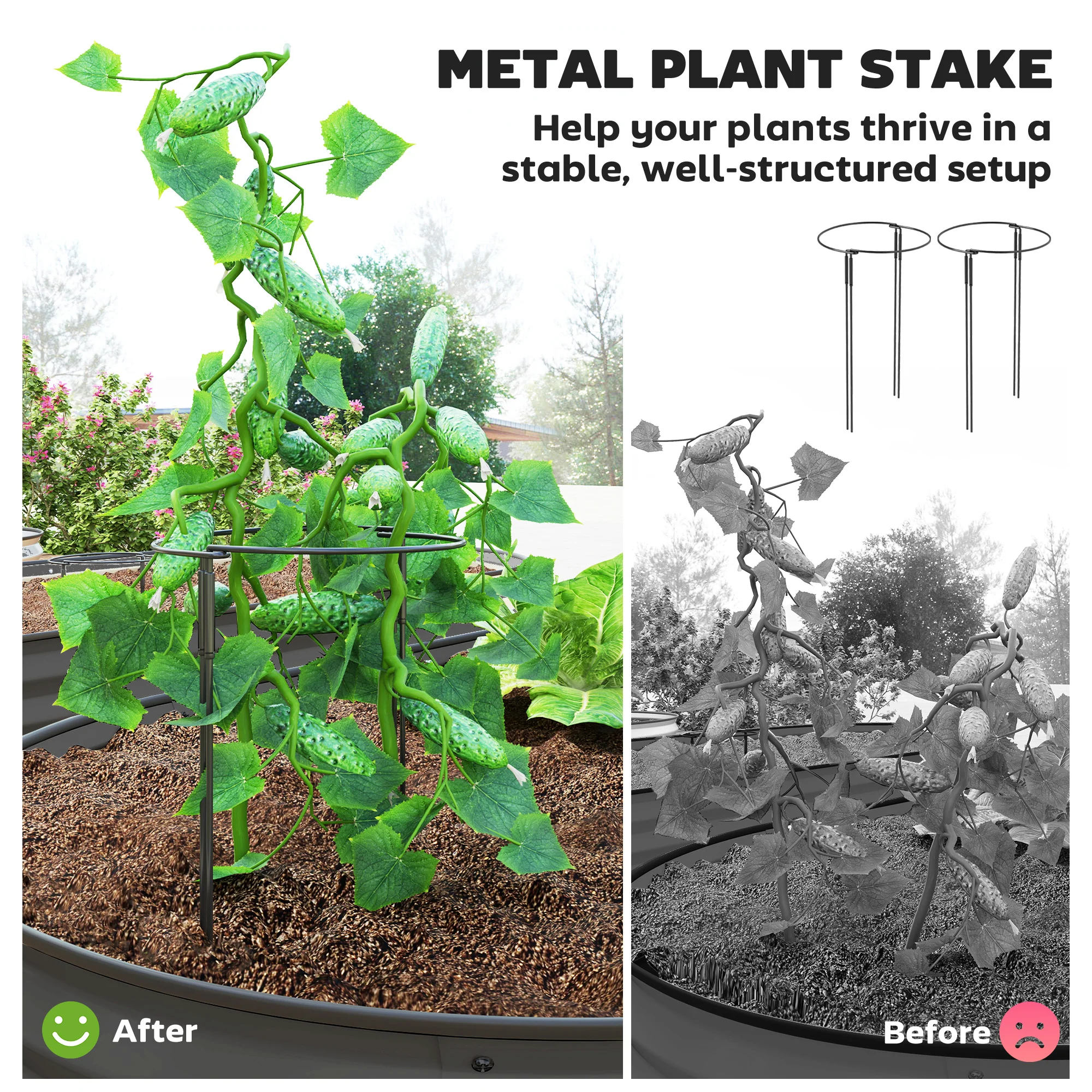 Outsunny Set Of 2 Raised Beds For Garden With Metal Plant Stakes, Dark Grey - Image 4